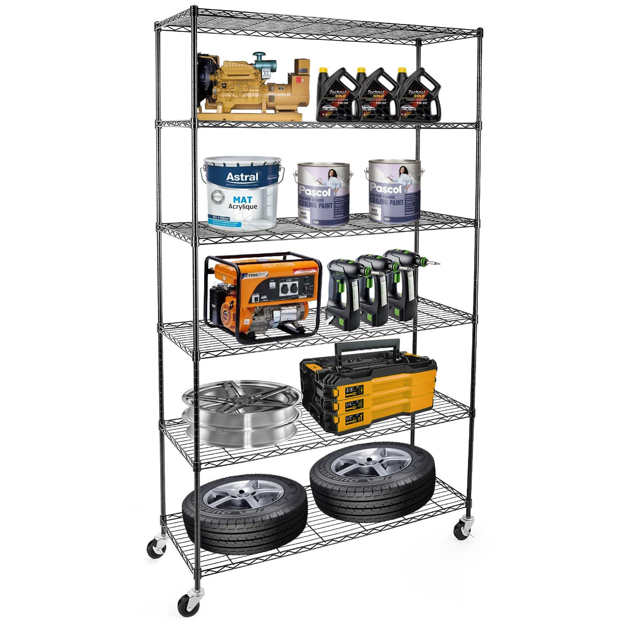 WDT NSF Certified Storage Shelves on Wheels, Heavy Duty Metal Shelves for Storage with Adjustable Stand, 6-Tier Wire Shelving Unit for Garage Pantry Kitchen Shelf Rack, 47" D x 17" W x 80" H WDT