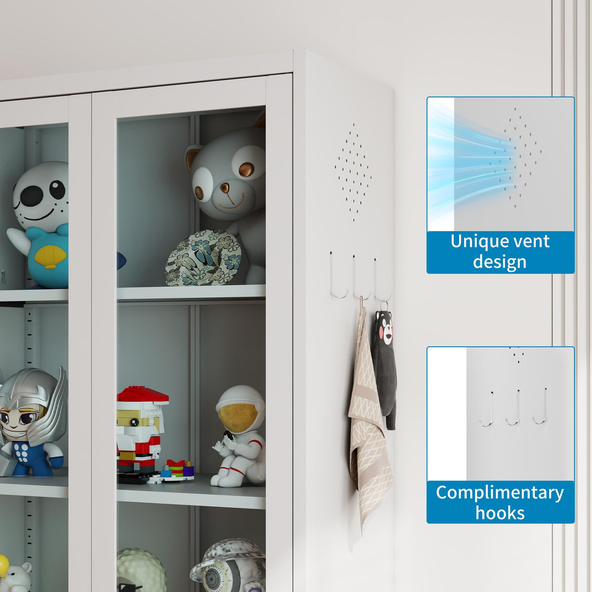 FLIXELIO Display Cabinet with Glass Doors 71" Tall Metal Kitchen Storage Pantry with Adjustable Shelves, Curio Storage Cabinet for Kitchen, Dining Room, Garage, Assembly Required FLIXELIO