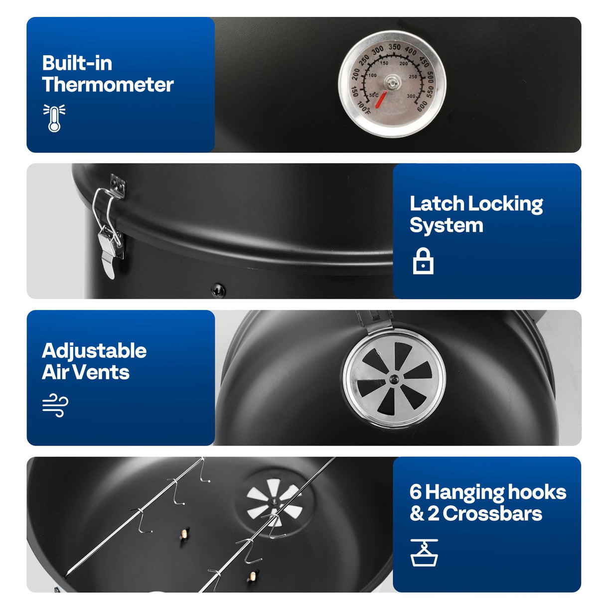 VIVOHOME 3-in-1 Vertical Charcoal Smoker, BBQ Smoker Grill with Built-in Thermometer, Air Vent, and 2 Access Doors, Idea for Parties, Backyard, Barbecues VIVOHOME