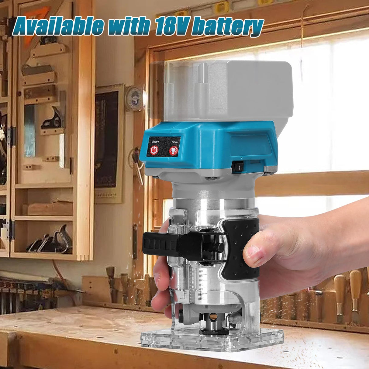 Cordless Wood Router Tool, 600W 6-level Variable Speed Brushless Electric Trimming Machine, 1/4" Collet 18000rpm Hand Compact Edge Trimmer for Engraving Slotting Carving Woodworking DIY VISLONE