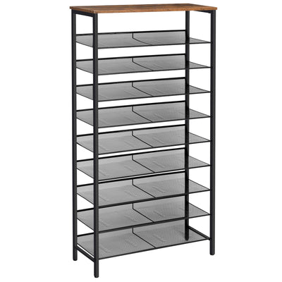 HOOBRO 10-Tier Shoe Rack, Large Capacity Shoe Shelf, Shoe Storage Organizer for 30-40 Pairs of Shoes, Front Door Entrance, Entryway, Hallway, Closet, Space Saver, Rustic Brown and Black BF110XJ01