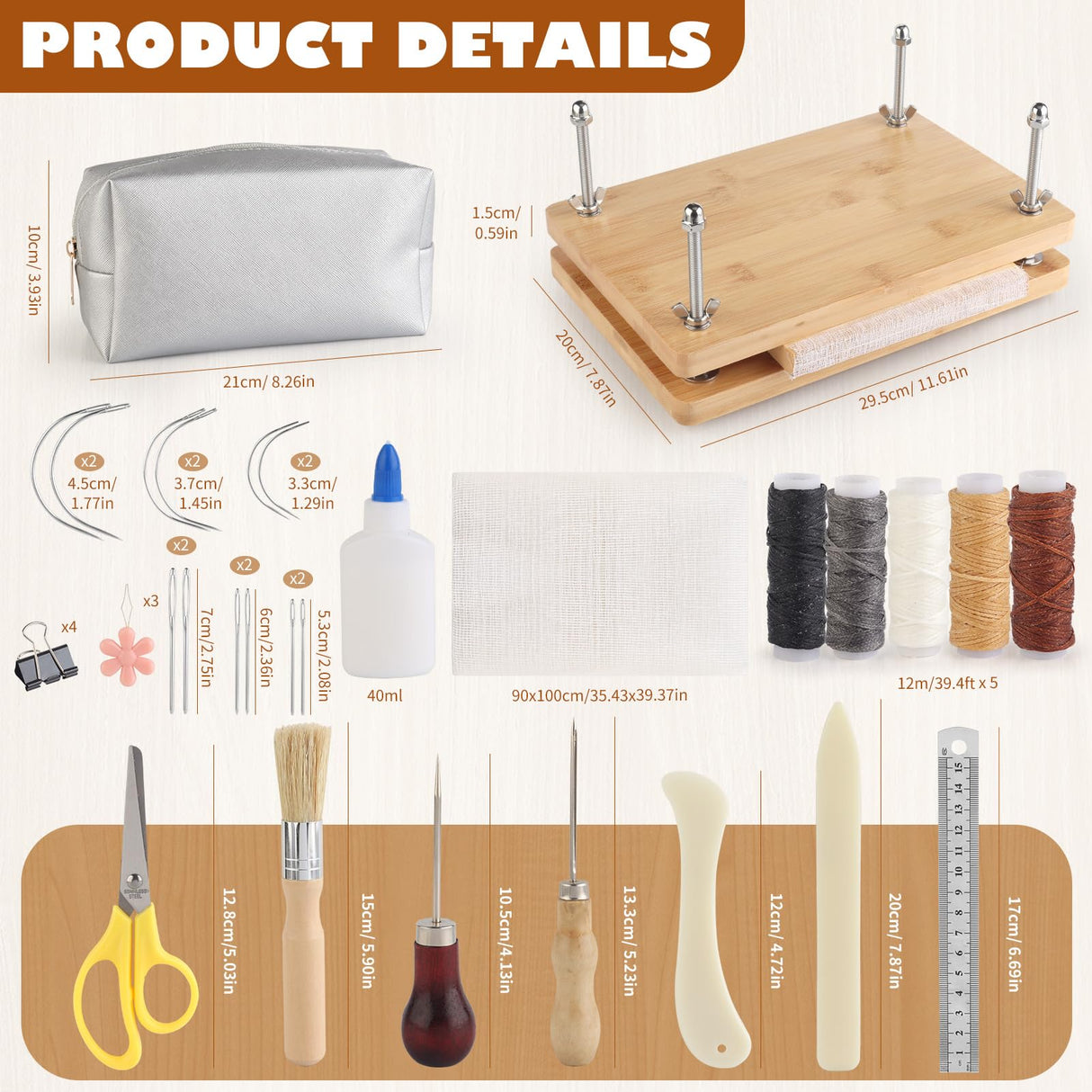 HEJIN Book Binding Kits, Bamboo Wood Book Press with Plastic Bone Folder, Waxed Thread, Book Binding Materials for Beginners Bookbinding Supplies HEJIN