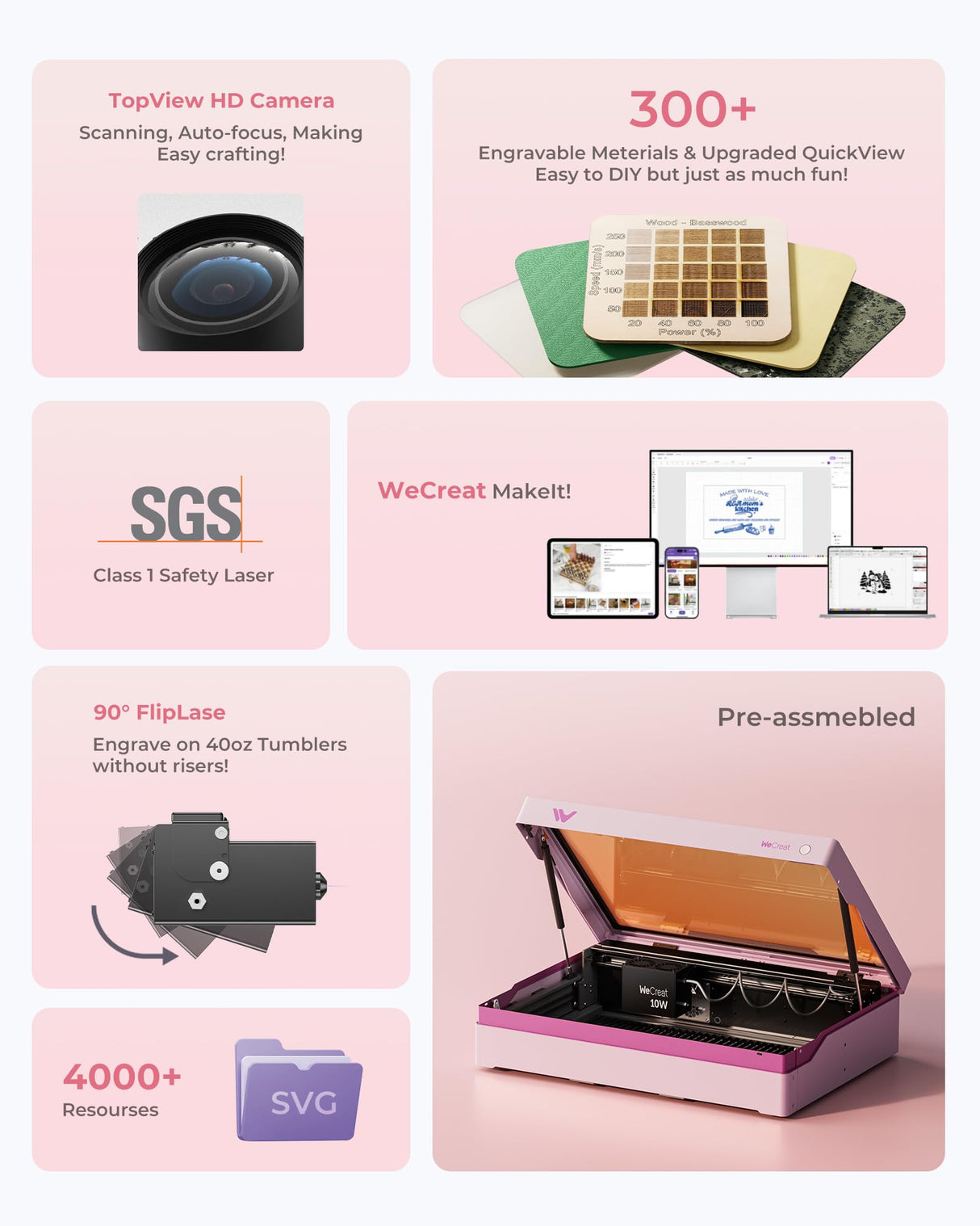 WECREAT Vista 10W Laser Engraving Machine with 9-in 1 Rotary, Smart HD Camera, Compact Diode Desktop Laser Engraver for Beginners DIY Hobbyist Wood Leather Glass Metal Jewelry Gifts Making WECREAT