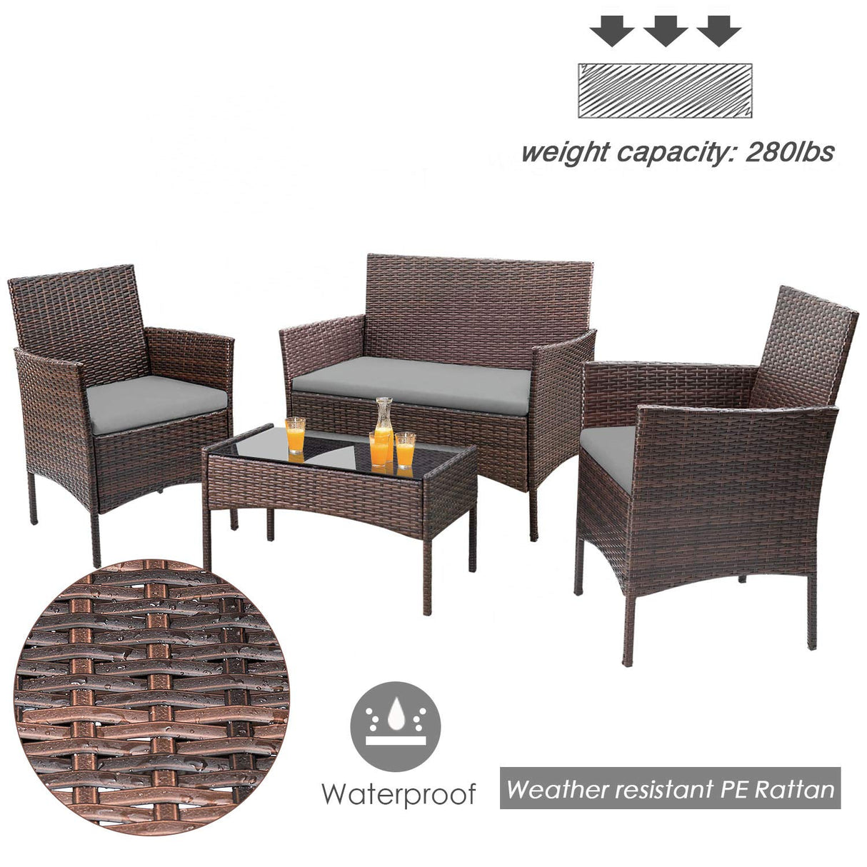 Homall 4 Pieces Patio Rattan Chair Wicker, Outdoor Indoor Use Backyard Porch Garden Poolside Balcony Furniture Sets (Grey) Homall