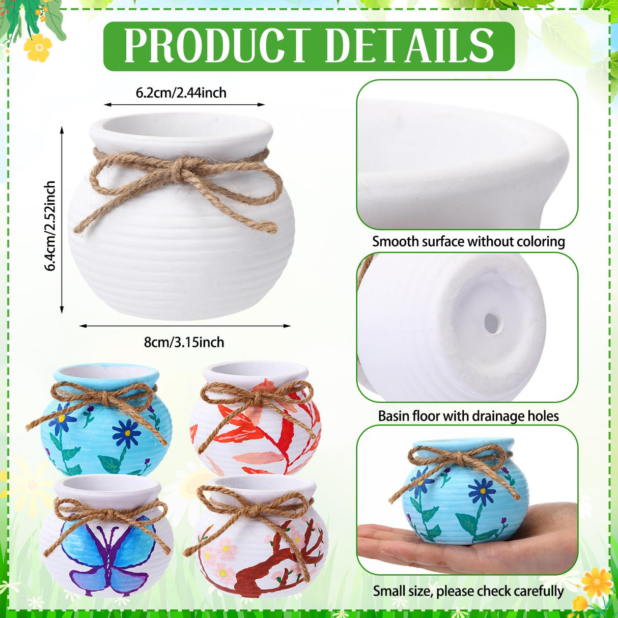 Maxdot 12 Pcs 3 Inch DIY Ceramic Succulent Planters Pots to Paint Cactus Pots Unpainted Cute Ceramic Paintable Flowerpots Pottery Painting Craft Kit for Gardening Birthday Gifts Drawing Maxdot