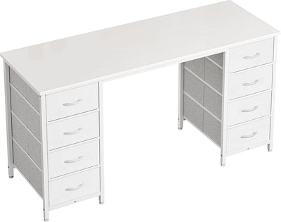 Huuger 47 Inch Vanity Desk with 8 Drawers, White Desk, Makeup Desk with Large Storage, Fabric Drawers, Wooden Desktop, Computer Desk Work Desk, for Home Office, Bedroom