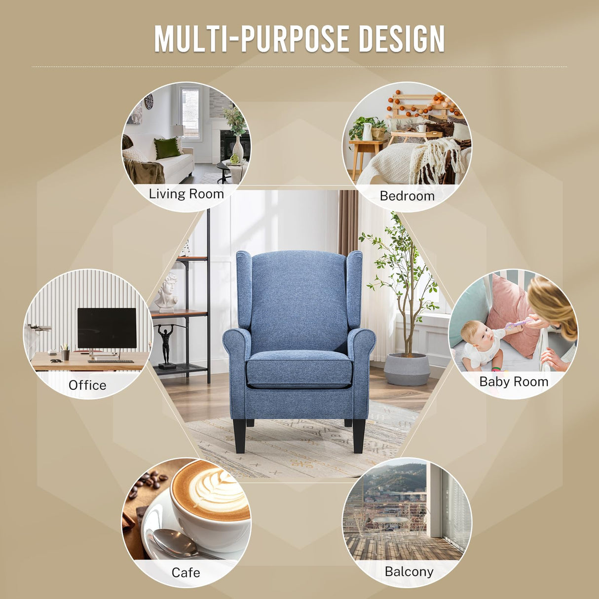 FLUSGO Modern Accent Chair, Chenille Fabric Armchair with High Resilience Sponge & Sturdy Legs, Comfy Single Sofa Chair for Bedroom, Living Room, Reading & Balcony FLUSGO