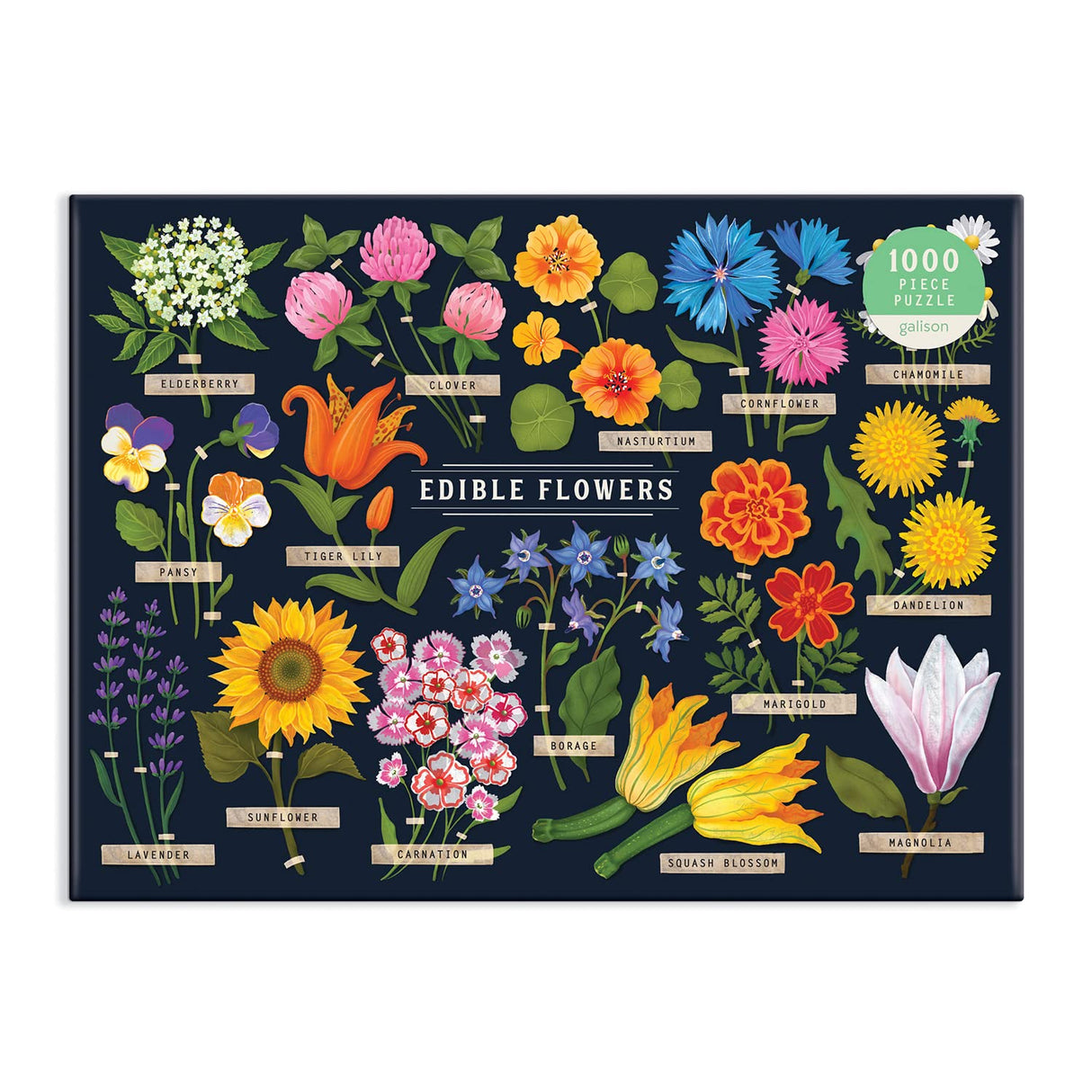 Galison Edible Flowers Puzzle, 1000 Pieces, 27” x 20” – Difficult Jigsaw Puzzle with Colorful Floral Artwork and Educational Design – Thick, Sturdy Pieces, Challenging Family Activity Galison