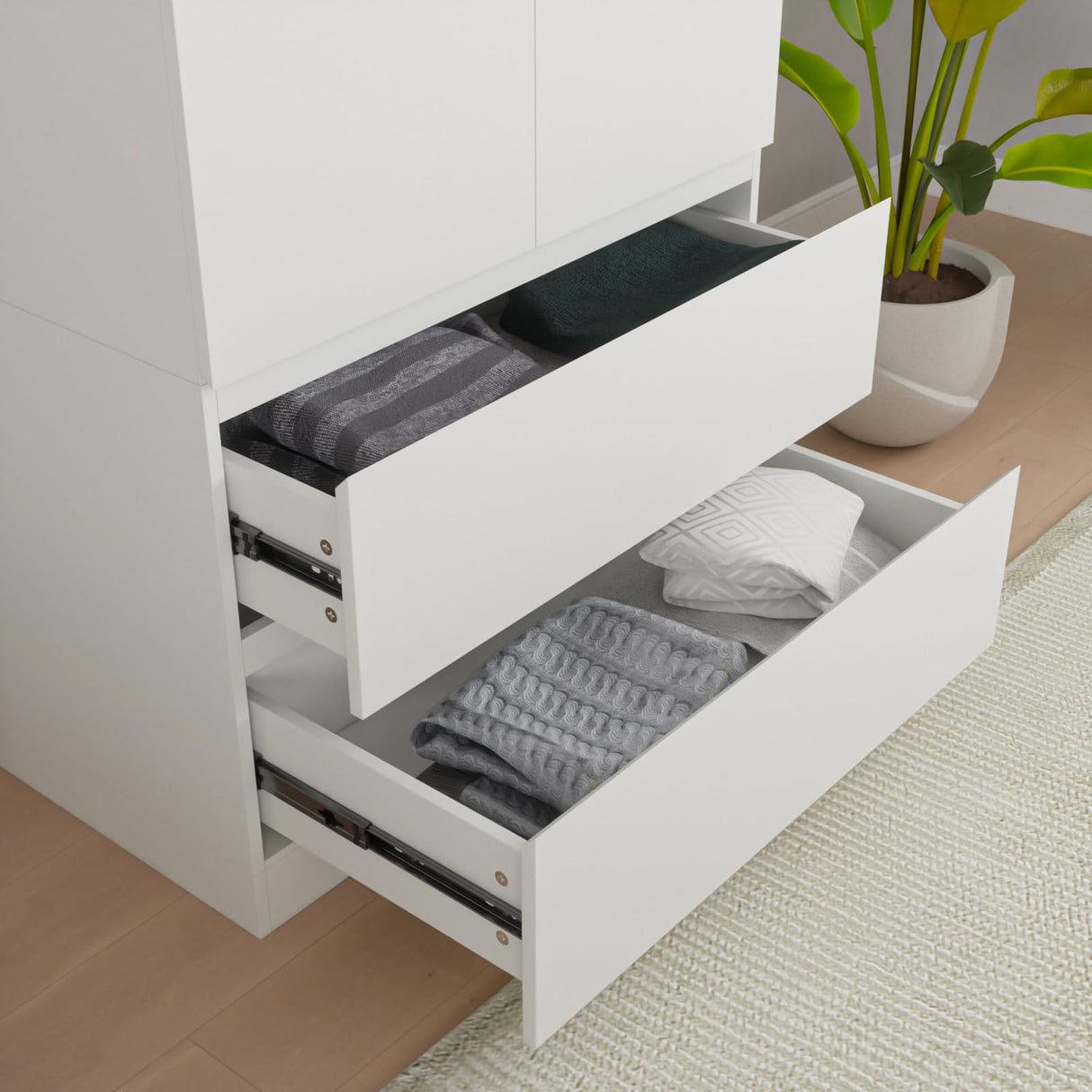 Bobve 78.74'' Armoire Wardrobe Closet with 2 Doors and 2 Drawers, Bedroom Armoire with Hanging Rod, Freestanding Wooden Closet Storage Cabinet, White Bobve