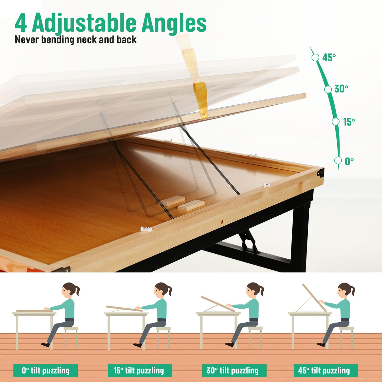 Puzzle Table with Drawers and Folding Metal Legs 1500 Pieces Jigsaw Puzzle Table with Cover 3-Tilting-Angle Portable Wooden Jigsaw Puzzle Board Easy to Move Birthday Gift for mom JoyPcsTable