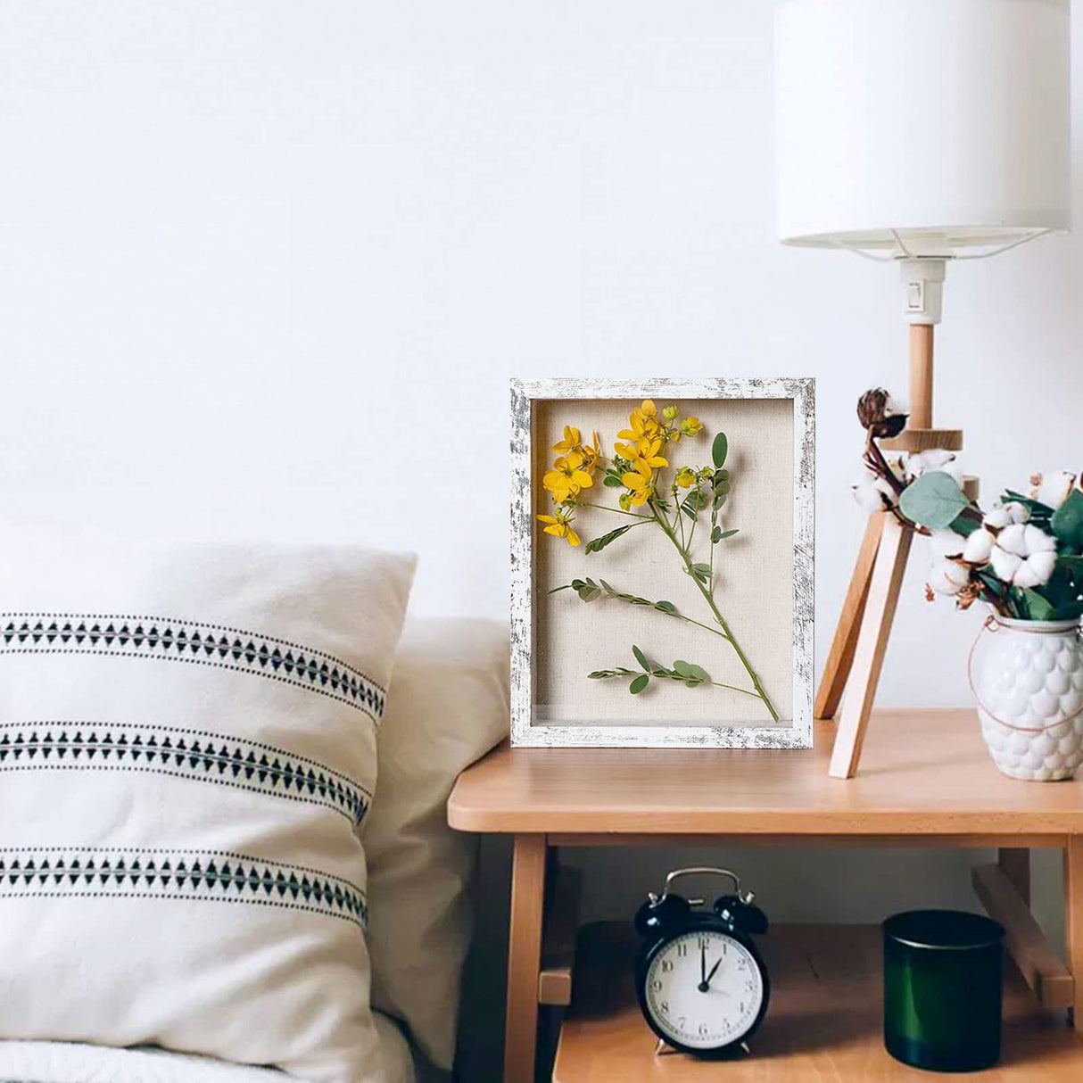 Califortree 8x10 Shadow Box Frame with Linen Back - Real Glass, Push Pins Included, Sturdy Rustic Memory Display Case, Distressed White Califortree