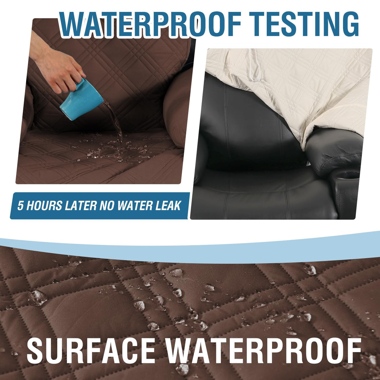 H.VERSAILTEX 100% Waterproof Recliner Chair Cover Non-Slip Reclining Cover for Electric Power Lift Recliner Chair Washable Reclining Chair/Furniture Protector for Kids, Pets,Brown/Beige H.VERSAILTEX