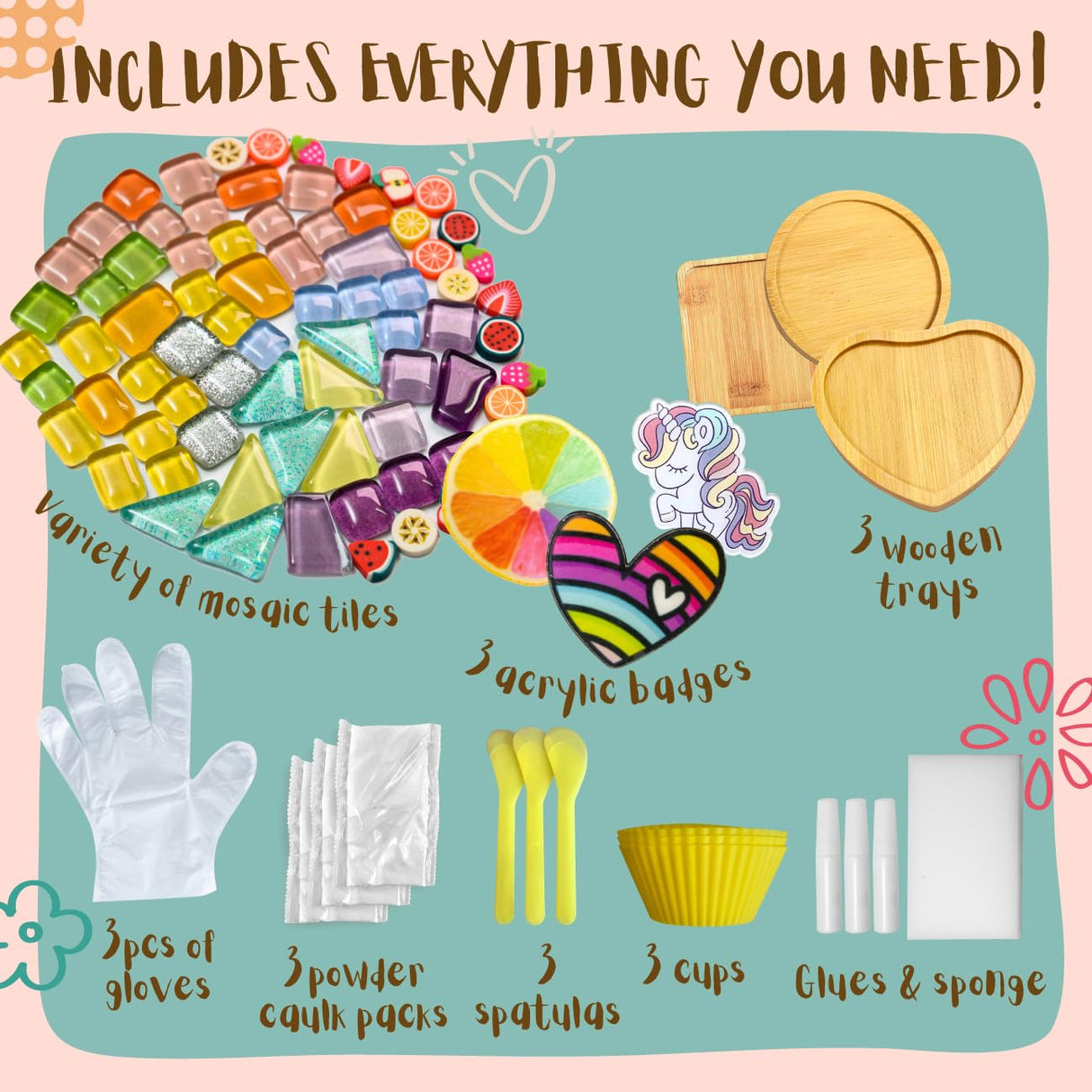 Glittery Garden Mosaic Craft Kit - Decorate Your Own Unicorn and Rainbow Design Coaster with Glass Tiles. Birthday Gift, Fun DIY Art and Craft Supplies. Girls, Kids & Teens Activity Kit Glittery Garden