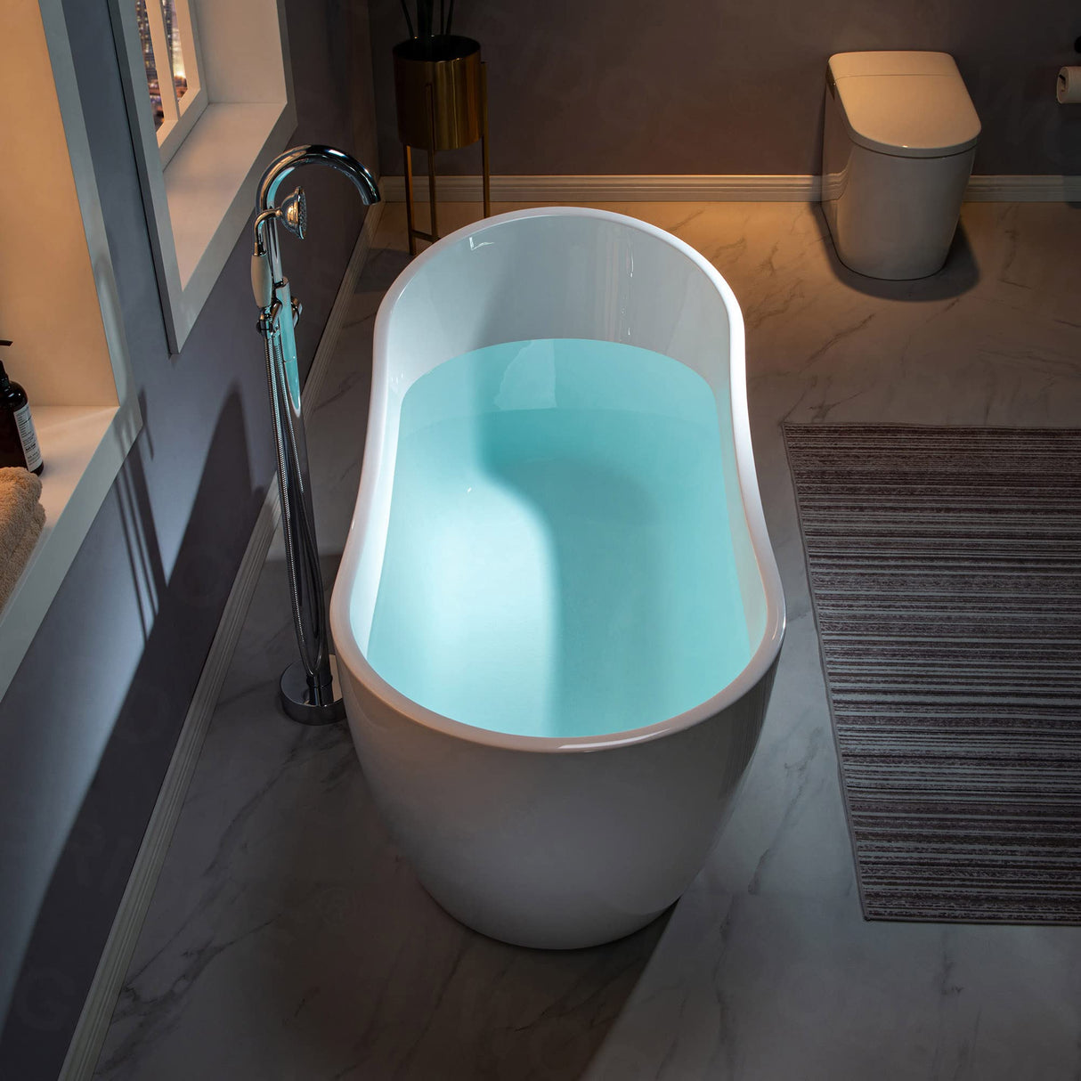 WOODBRIDGE 59" Acrylic Freestanding Bathtub Contemporary Soaking White Tub with Brushed Nickel Overflow and Drain,B1530-B/N-Drain&O WOODBRIDGE