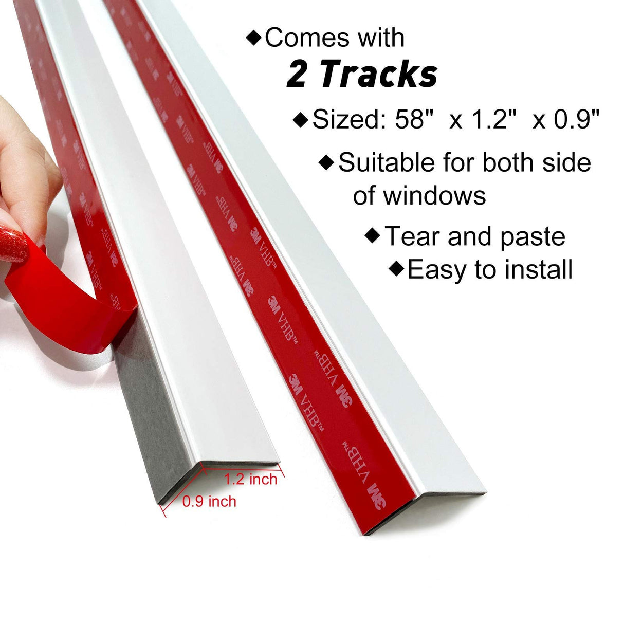 Keego 100% Blackout PVC Light Blocking Strips for Window Shades - Block Light Along The Sides of Blackout Blinds Great for Bedroom Nursery (White, 58.5", 2pcs) Keego