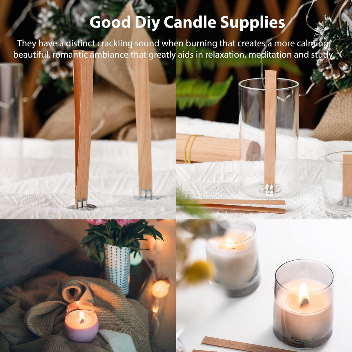 Ziosxin 800pcs Smokeless Cherry Wood Candle Wicks-Long Lasting Flame-Easily Burn, Candle Cores with Stand and Glue Dot Ziosxin