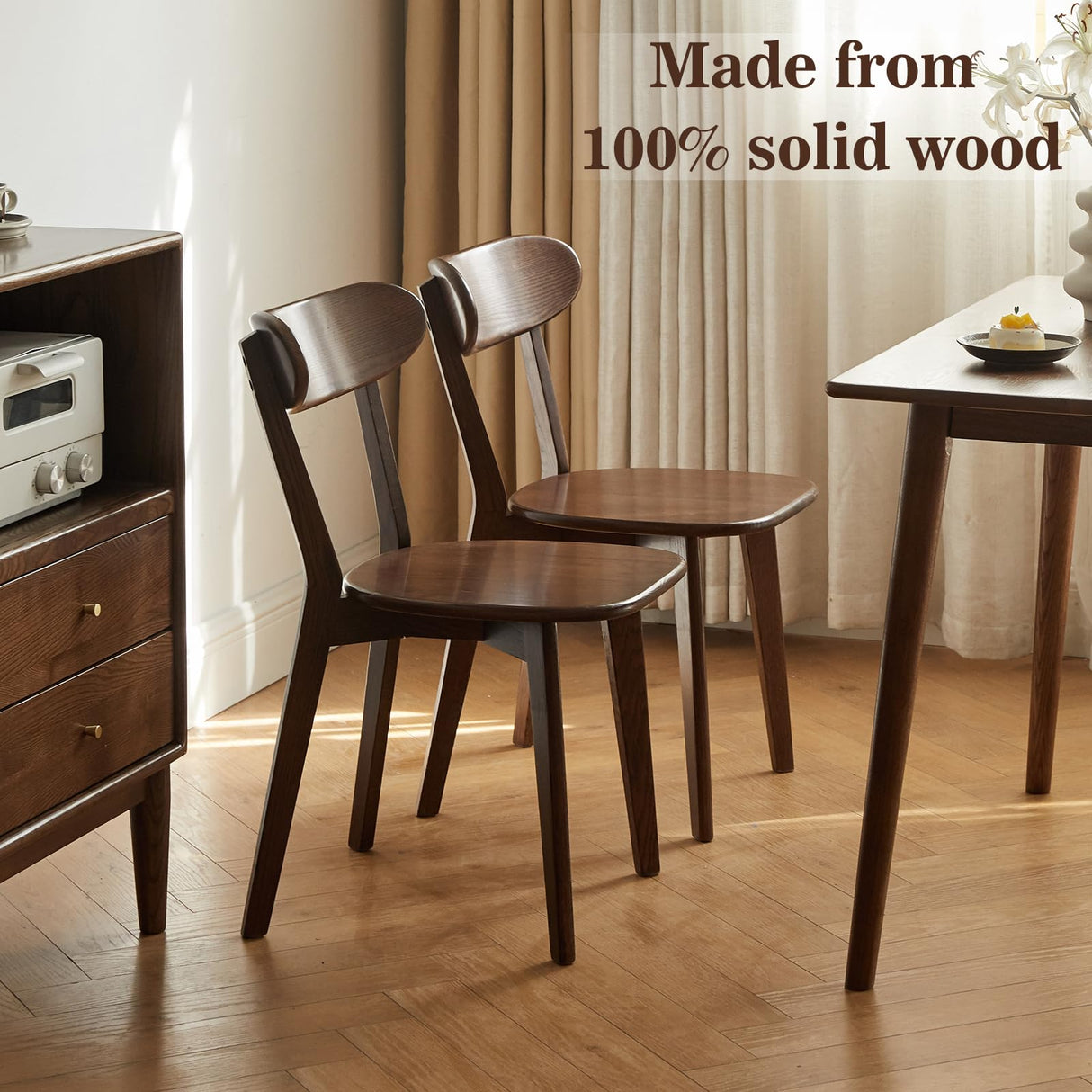 Vadisun Dining Chairs, Kitchen Chairs, 100% Pure Solid Wood Modern Chair with Curved Backrest Kitchen & Dining Room Chairs Modern Chair for Living Room,Dining Room (4, Walnut) Vadisun