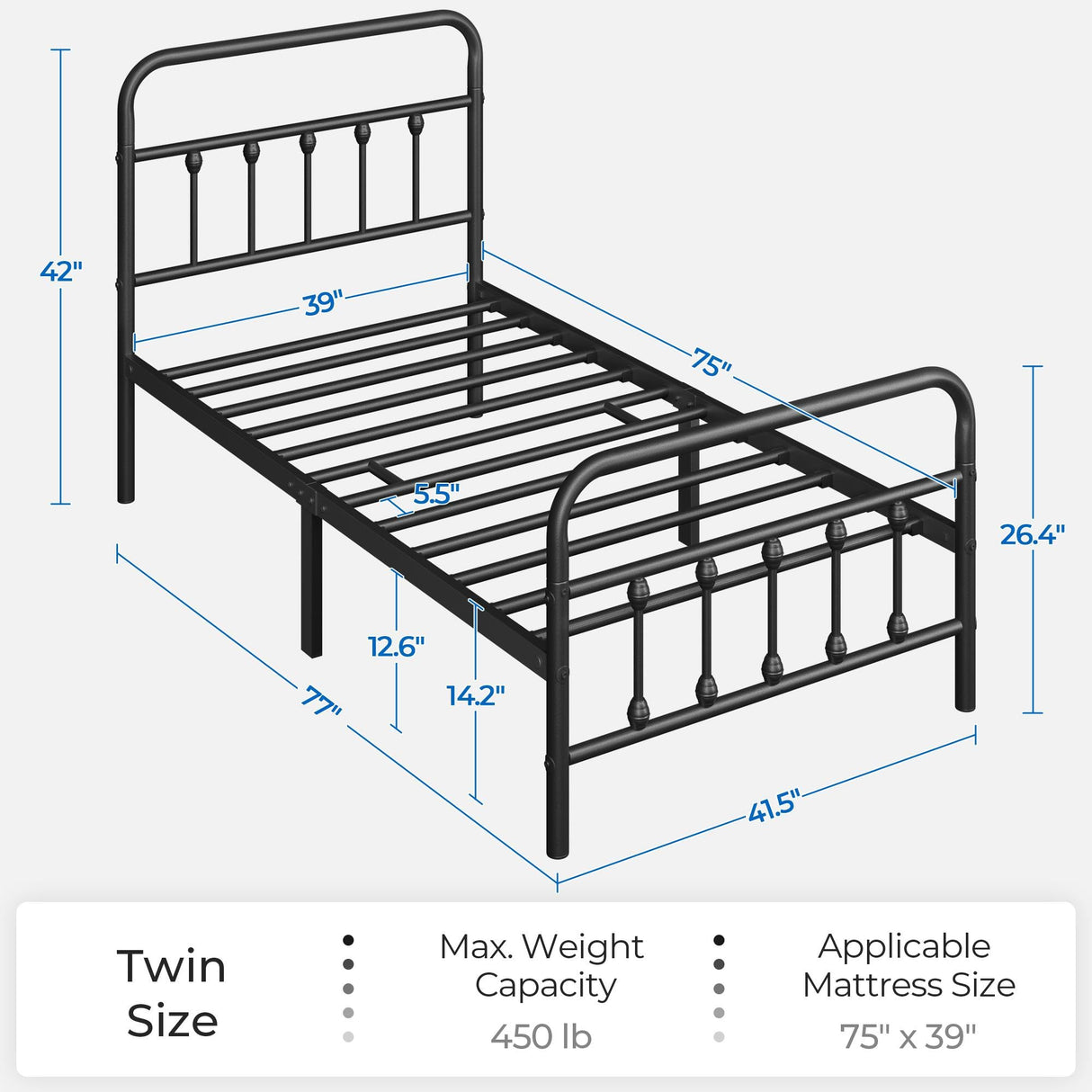 Yaheetech Classic Metal Platform Bed Frame Mattress Foundation with Victorian Style Iron-Art Headboard/Footboard/Under Bed Storage/No Box Spring Needed/Twin Size Black Yaheetech