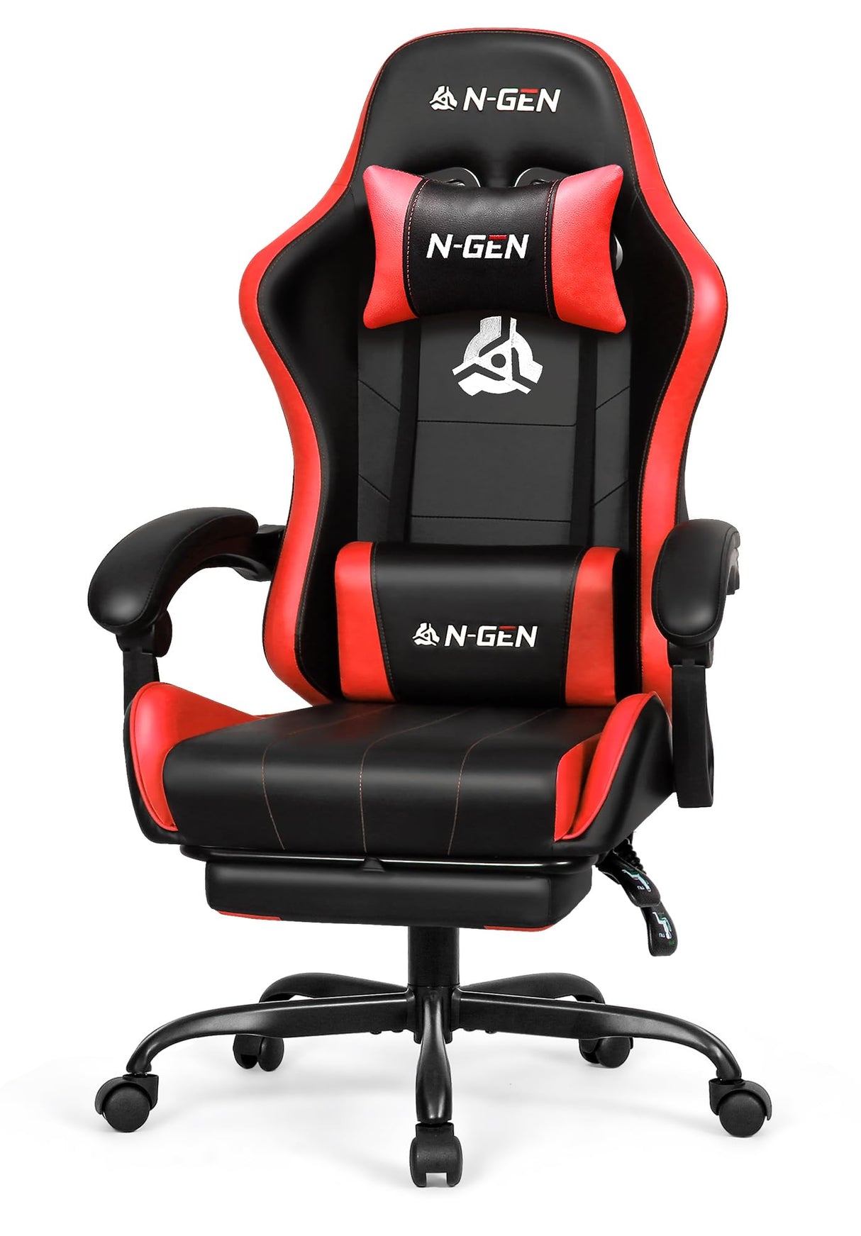 N-GEN GAMING Video Gaming Chair with Footrest High Back Ergonomic Comfortable Office Computer Desk with Lumbar Support Height Adjustable with PU Leather Recliner for Adults Women Men (Red) N-GEN GAMING