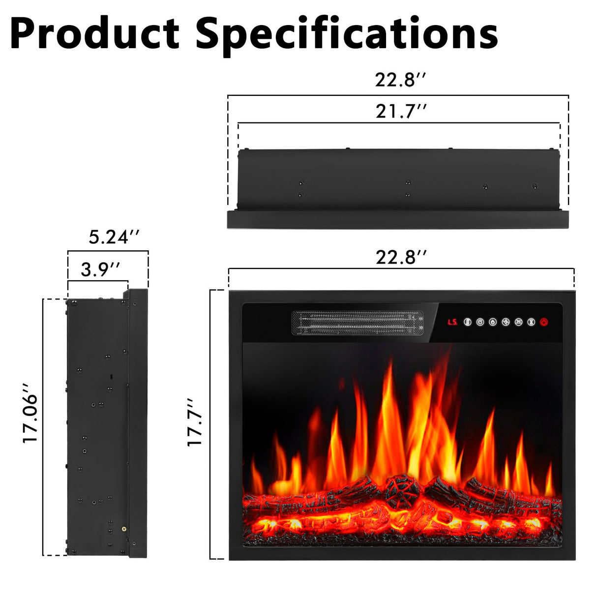 PRETZI 23 inch Electric Fireplace Insert Heater, Recessed Mounted Fireplace with Remote Control & Touch Screen, Adjustable LED Flame Effects, Small Electric Stove for TV Stand, 750/1500W PRETZI