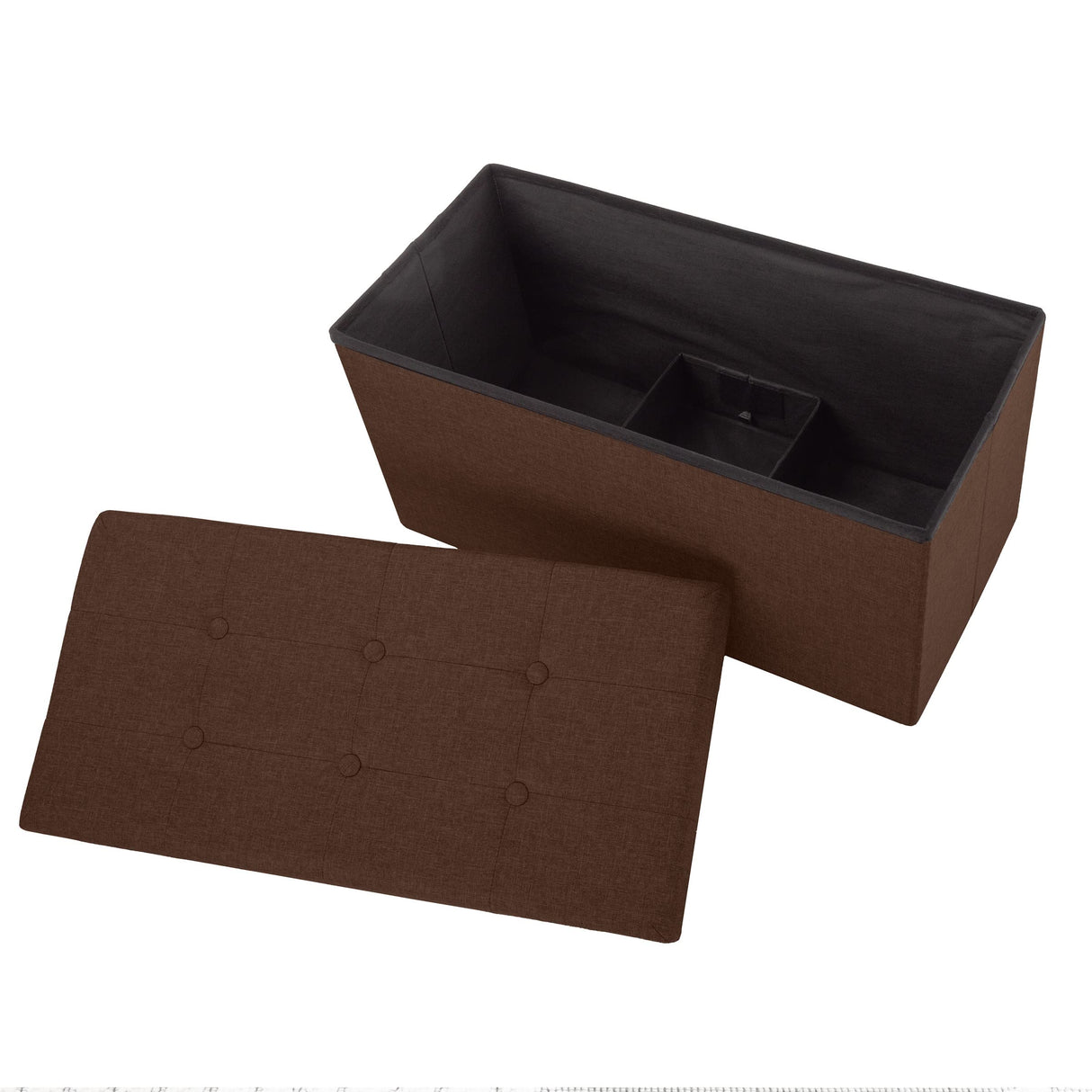 Folding Storage Ottoman - 30-Inch Tufted Footrest, Linen Chest, or Bench with Removable Bin for Living Room, Bedroom, or Dorm by Lavish Home (Brown) Lavish Home