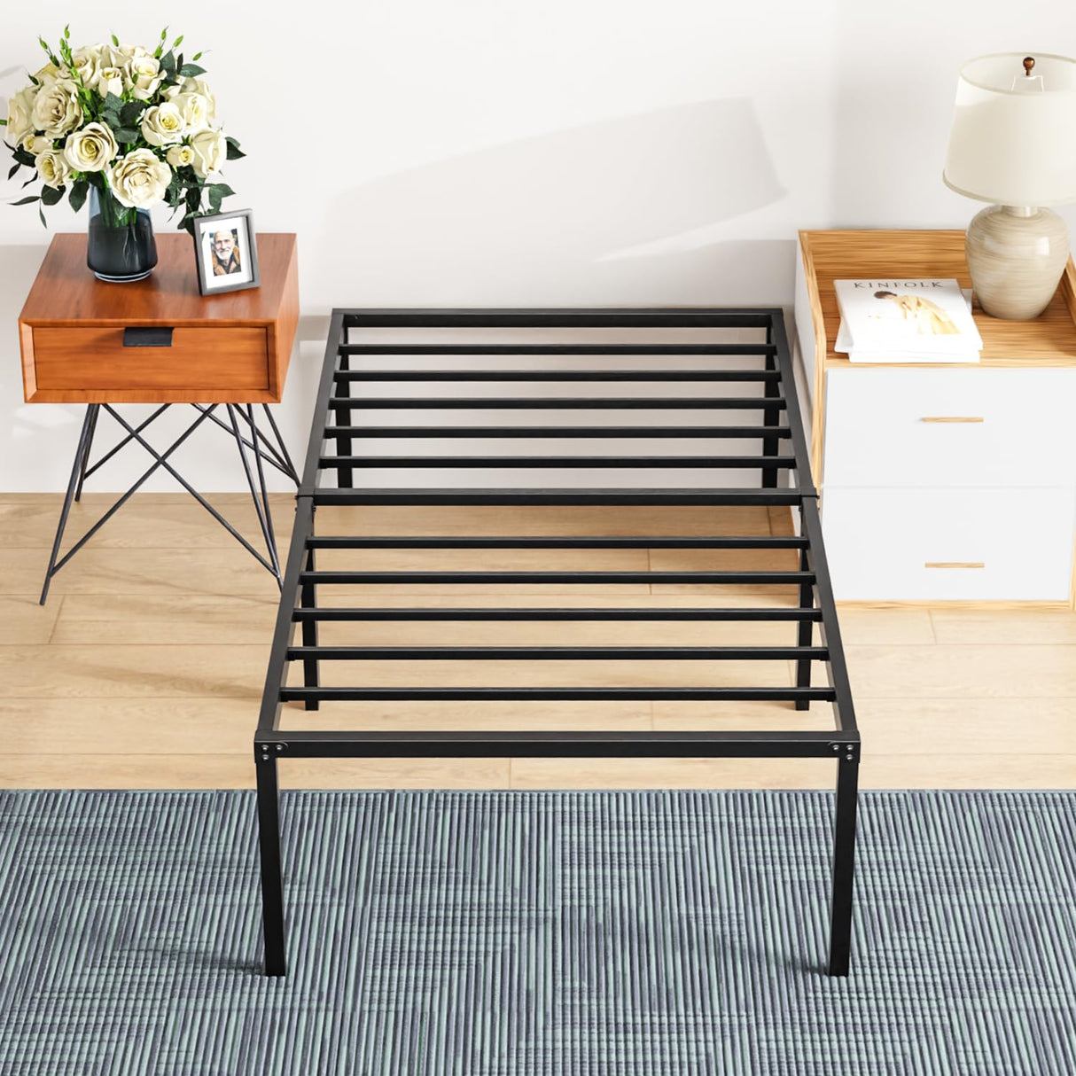 PayLessHere 18 Inch High Metal Platform Bed Frame with Maximum Storage Space Under The Heavy Duty Bed Frame No Box Spring Needed Noise-Free Easy Assembly (Twin) PayLessHere