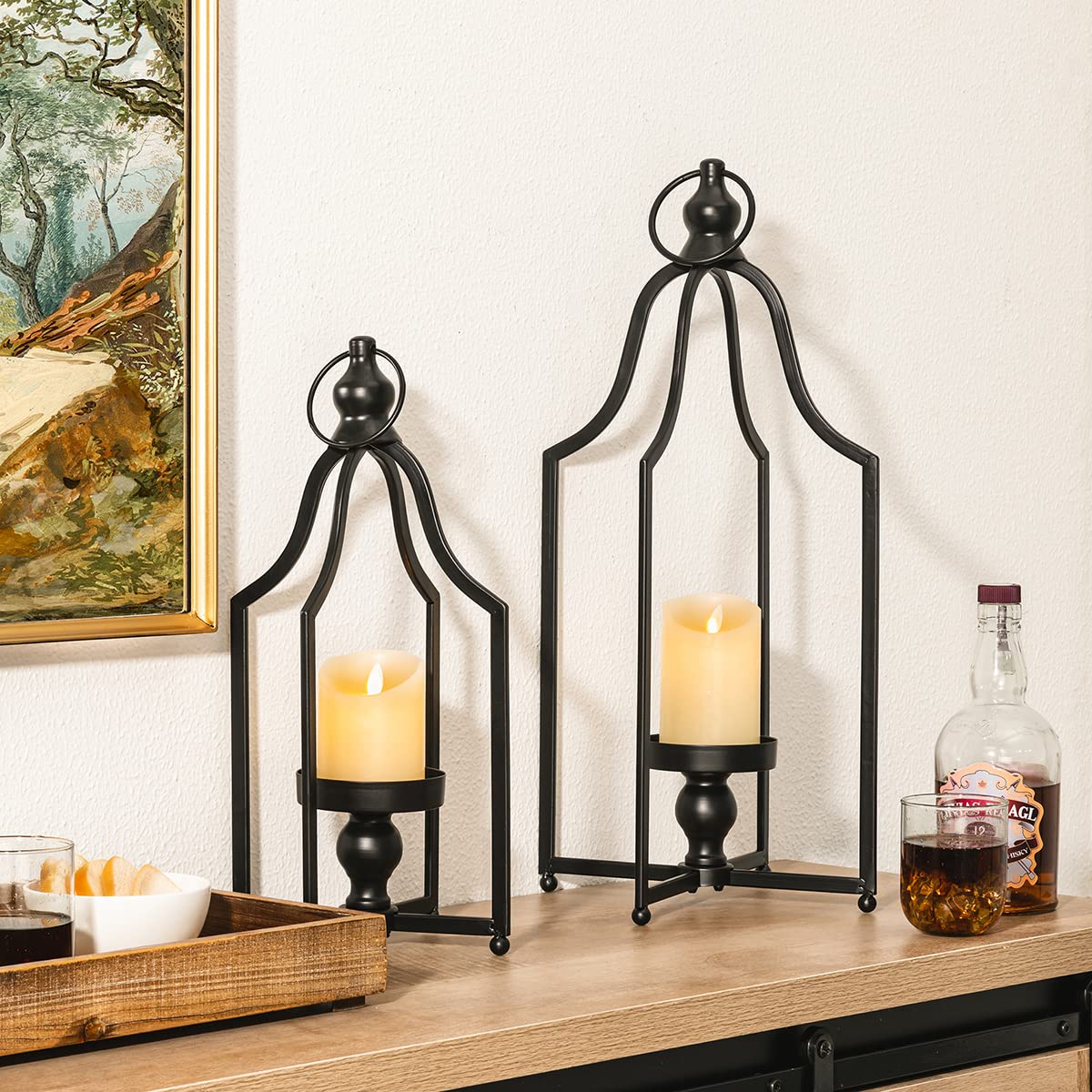 Glitzhome 16.5" H Modern Farmhouse Black Metal Lantern Decorative Hanging Candle Lanterns (Small) Glitzhome