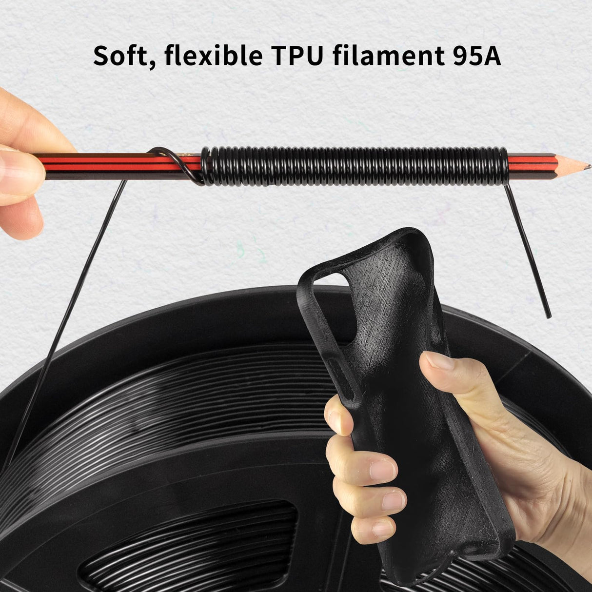 IEMAI 95A TPU Filament 1.75mm, Flexible & Soft 3D Printer Filament, Strong Adhesion & Durability, Tangle-Free, Black 1kg Spool for Protective Parts, Wearables & Industrial Use IEMAI