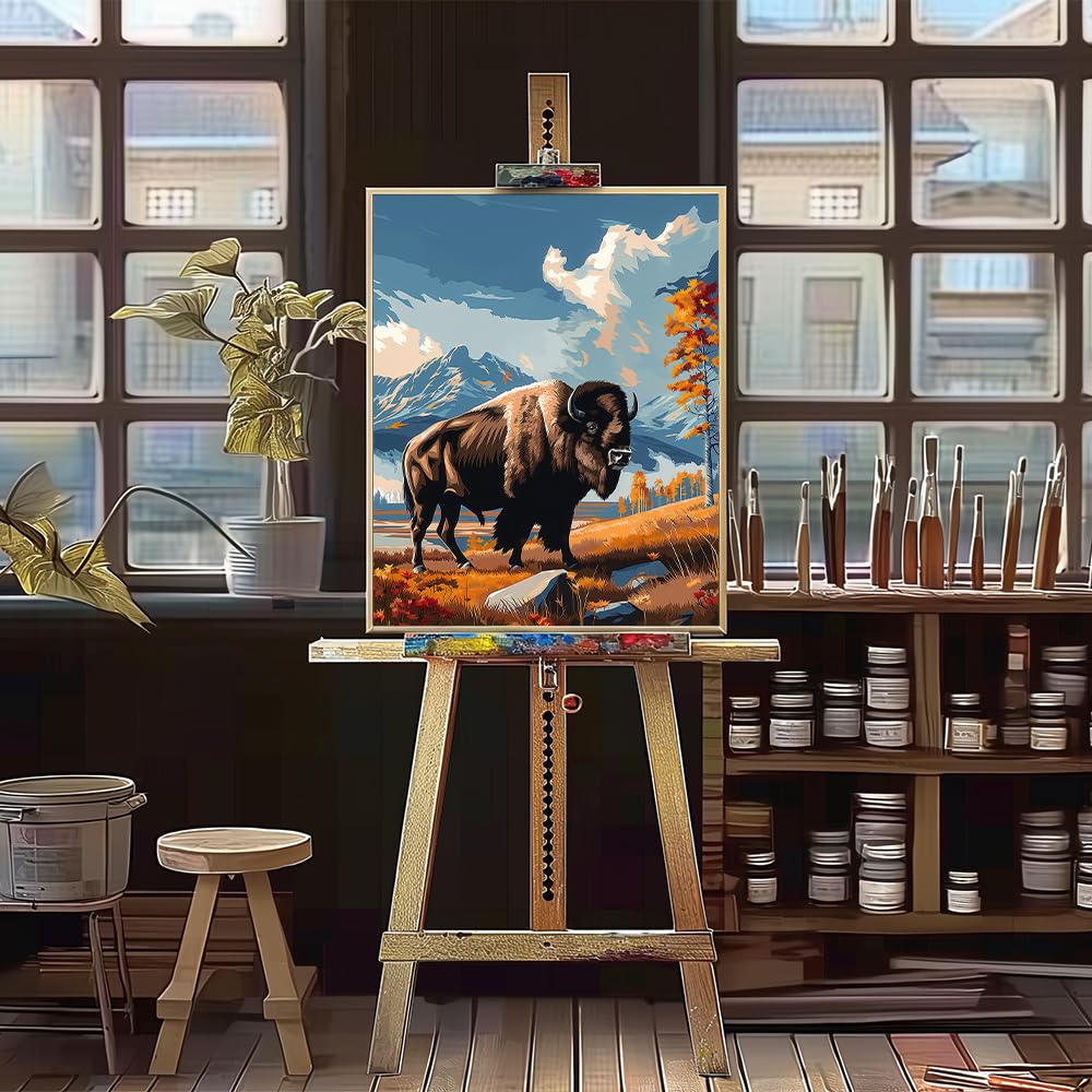 Natuyalo Paint by Numbers for Adults Beginner, Bison Acrylic Easy Paint by Numbers Kits Animal Craft Kits for Adults Suitable for Home Wall Decoration Flameless 16x20 Inch Natuyalo