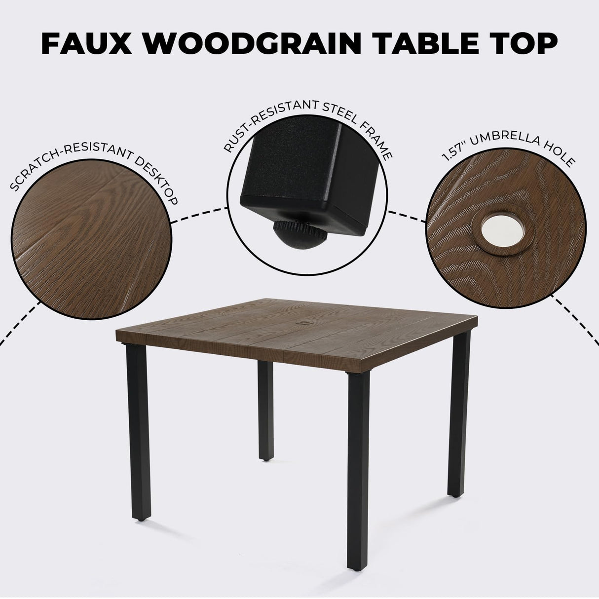 Grand patio 5-Piece Outdoor Dining Set, 4 Leather-look Wicker Swivel Patio Chairs & 1 Square Woodgrain Dining Table, Brown Grand patio