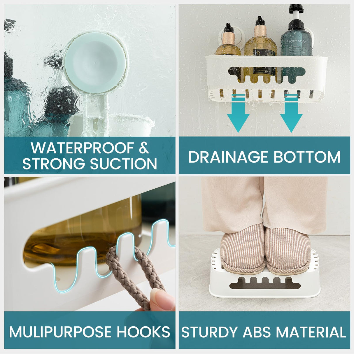 TAILI Shower Caddy Suction Cup 2 Pack, Heavy Duty Bathroom Organizer, Removable Shelves for Inside Shower, Shampoo, Waterproof Suction Plastic Storage for Bathroom Accessories Holder, White TAILI