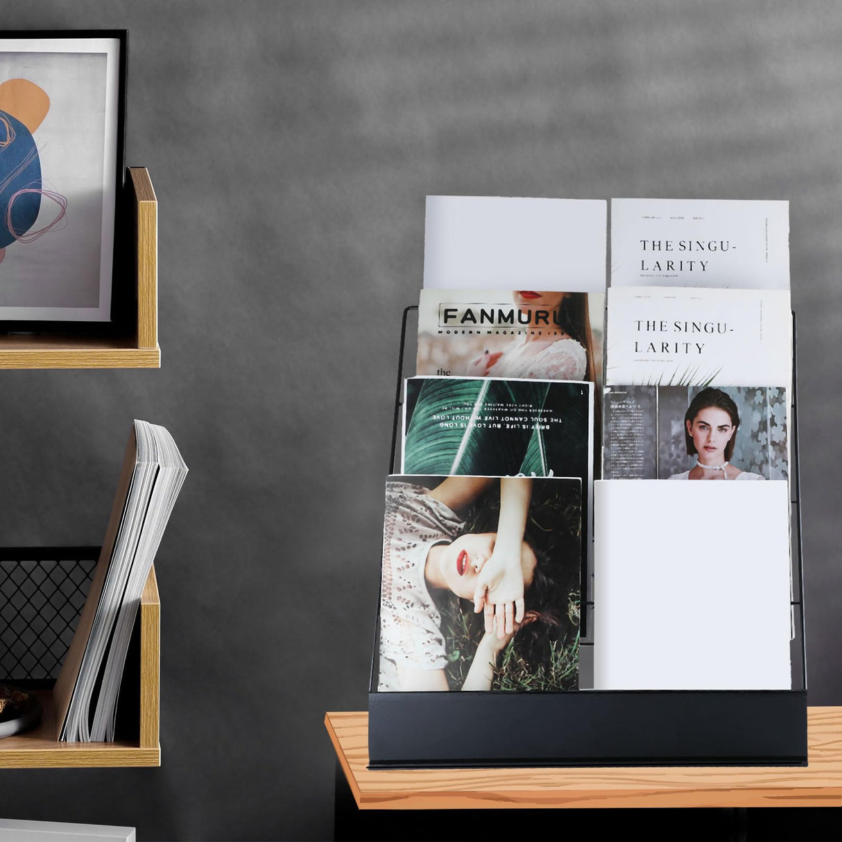 Sintuff Comic Book Display Rack 4-tiered Book Display Stand 18" Wire Rack Tabletop Signing CD Magazine Stand Metal Black Countertop Decor for Retail Library Classroom Picture Literature Brochure Sintuff