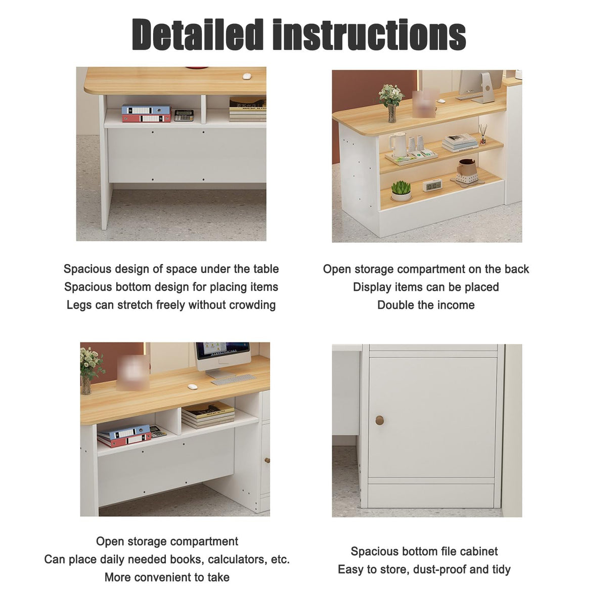 L-Shaped Reception Desk - Wooden Front Counter with Open Shelves & Drawers - Modern Retail Checkout Counter for Convenience Store, Hotel, Beauty Salon WoodArtSupply