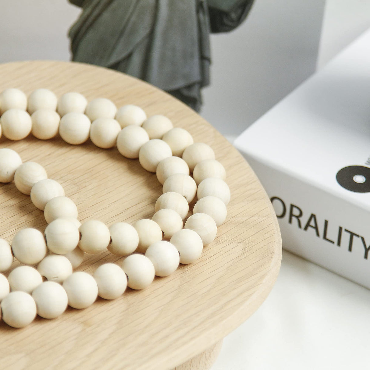 2Pcs Farmhouse Beads, 58in Wood Bead Garland with Tassels,Boho Beads Garland Tiered Tray Decor Rustic Country Decor(Nature) RAMIRABI