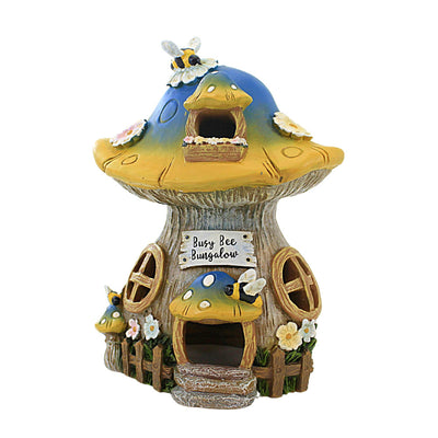 Roman Busy Bee Bungalow Mushroom House Statue, 8.75-inch Height, Resin, Home, Garden, Outdoor