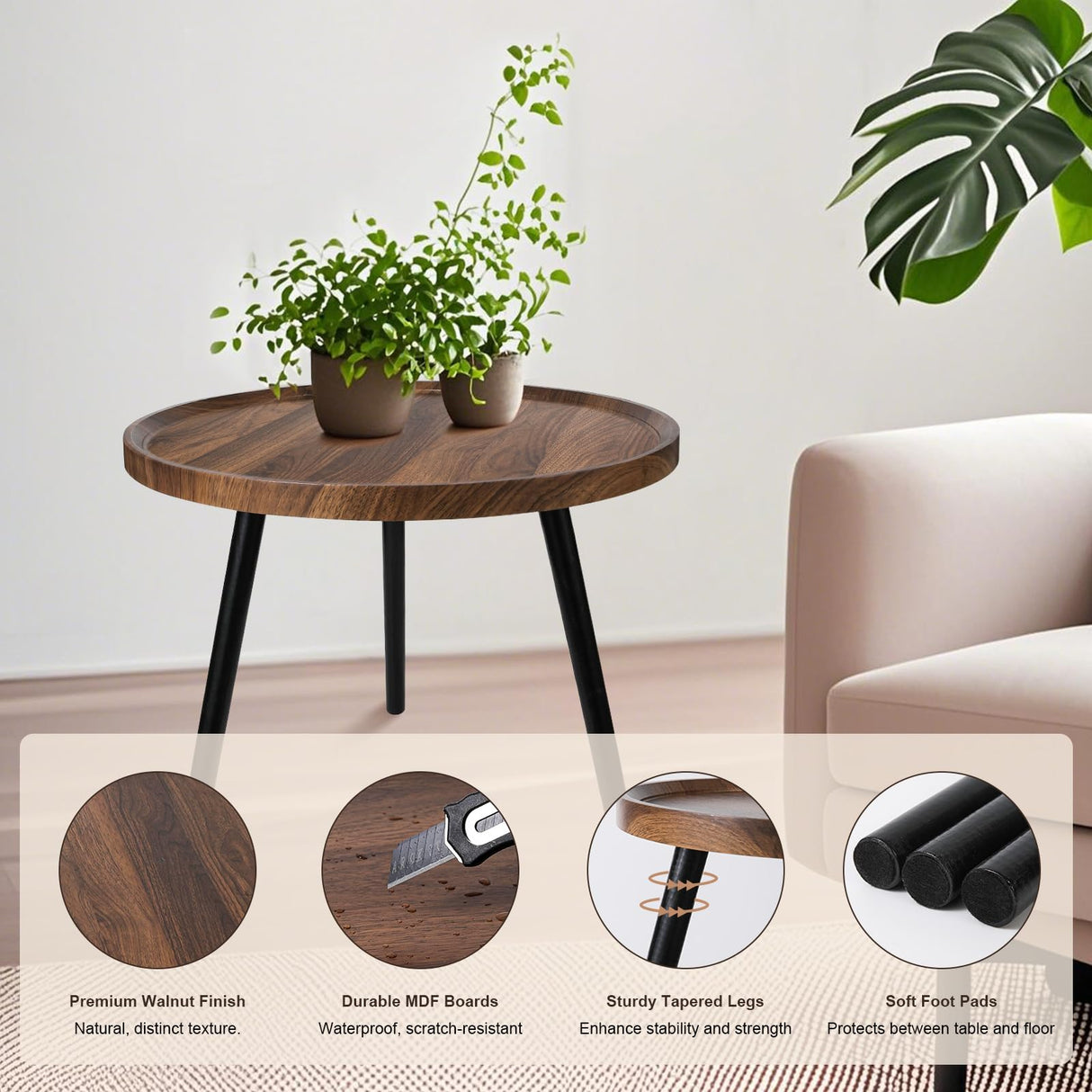 Nesting Coffee Table Set of 2, Modern Round Coffee Tables Nesting Side Table Set, Easy Assembly Nesting Tables for Living Room, Walnut Wood End Tables for Home Office Yard Dongxw
