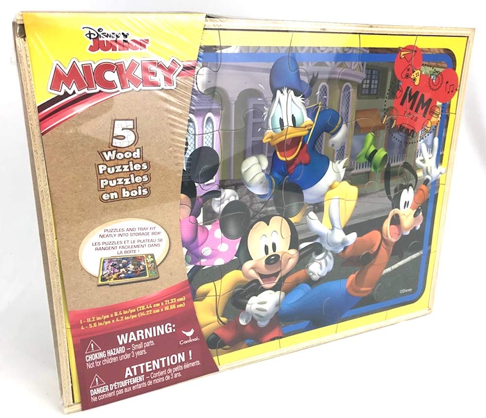 Disney Mickey Mouse 5 Wood Jigsaw Puzzles in Wood Storage Box Disney