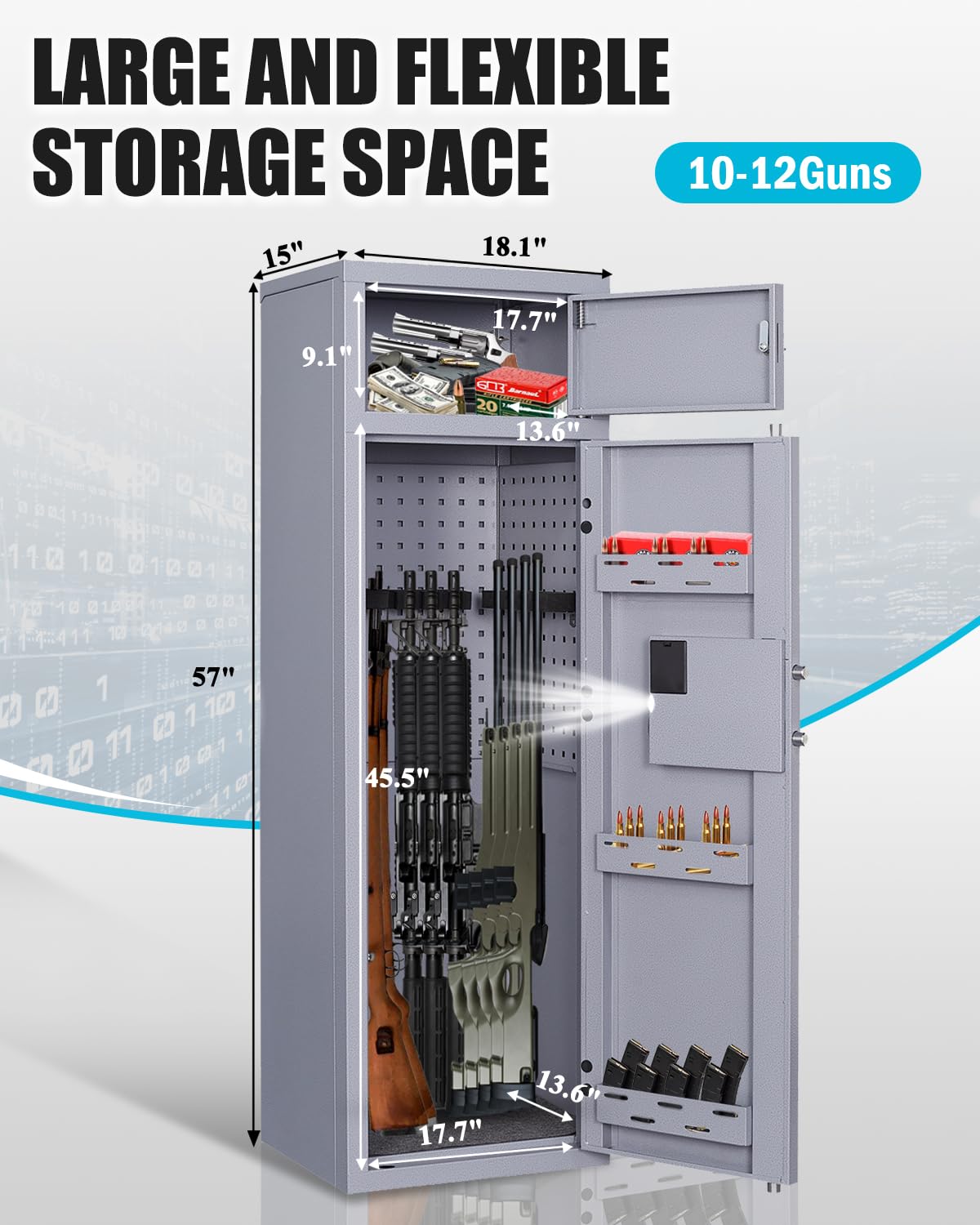 KAER 10-12 Gun Safe, Gun Safes for Rifles and Pistols, Large Gun Safe for Home Rifles and Shotguns, Gun Cabinet, Rifle Safe, Gun Safes & Cabinets, Quick Access Gun Safes with Adjustable Shelves (Grey) KAER