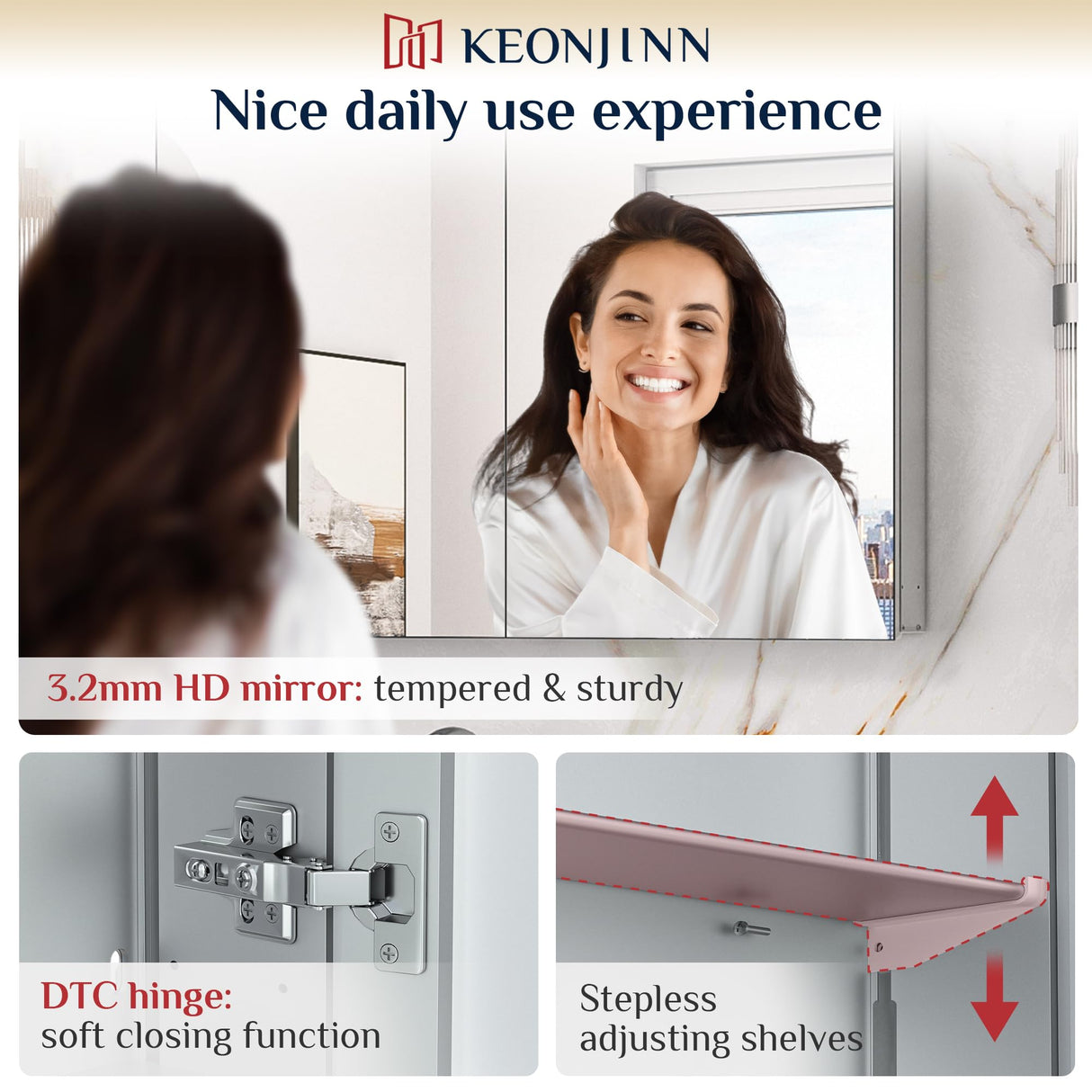 Keonjinn Small Medicine Cabinet 14 x 18 Inch, Assembly Needed, Bathroom Medicine Cabinets Mirror, Lightweight, Adjustable Shelves, Wall Mount or Recessed, Tempered Glass Keonjinn