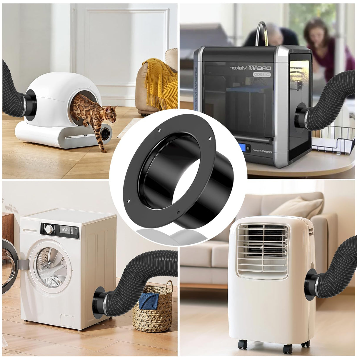 Hon&Guan 4 Inch Duct Connector, 4 Inch Duct Connector Flange Dryer Vent Connector for Heating Cooling Ventilation System, Plastic Dryer Vent Wall Plate -Black. Hon&Guan