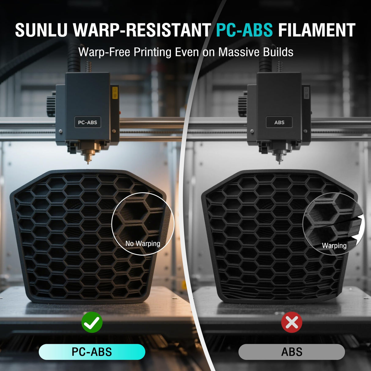 SUNLU PC-ABS 3D Filament 1.75mm 1KG, PC & ABS Hybrid 3D Filament, High-Strength, Paint & Plate Ready, Industrial-Grade, Heat-Resistant Spool, Dimensional Accuracy +/-0.02mm, 1KG Spool(2.2lbs), Black SUNLU