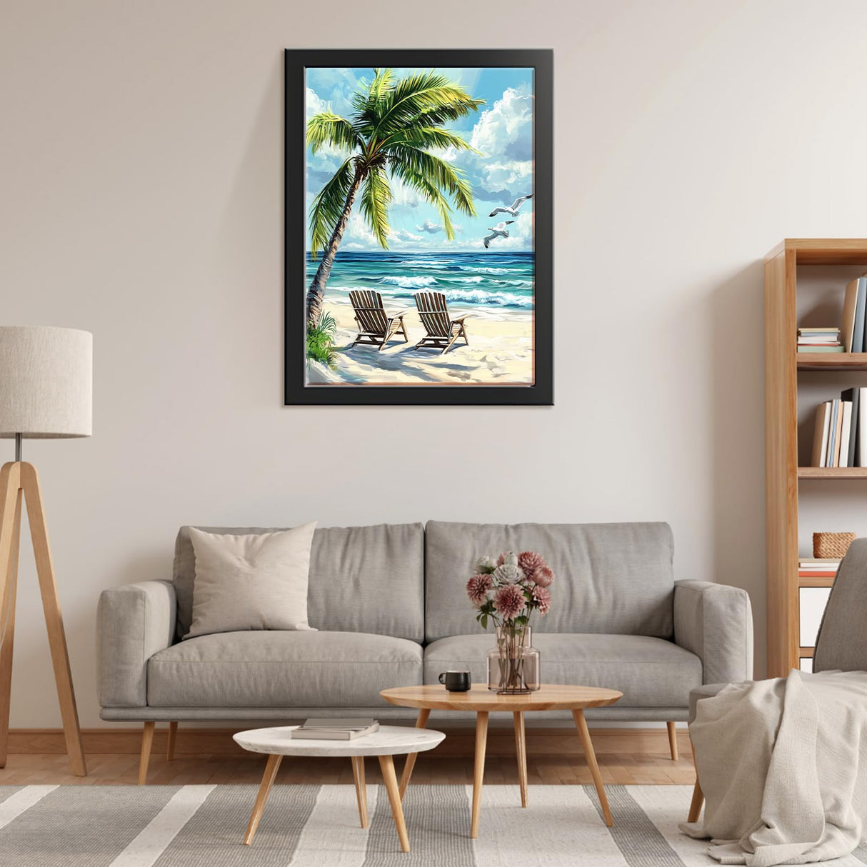 RICUVED Beach Diamond Art Kits for Adults, 5D Sea Diamond Painting Summer Kits for Beginners, Full Drill Diamond Art Coconut Tree Diamond Gem Arts Craft for Home Wall Decor 12x16Inch RICUVED