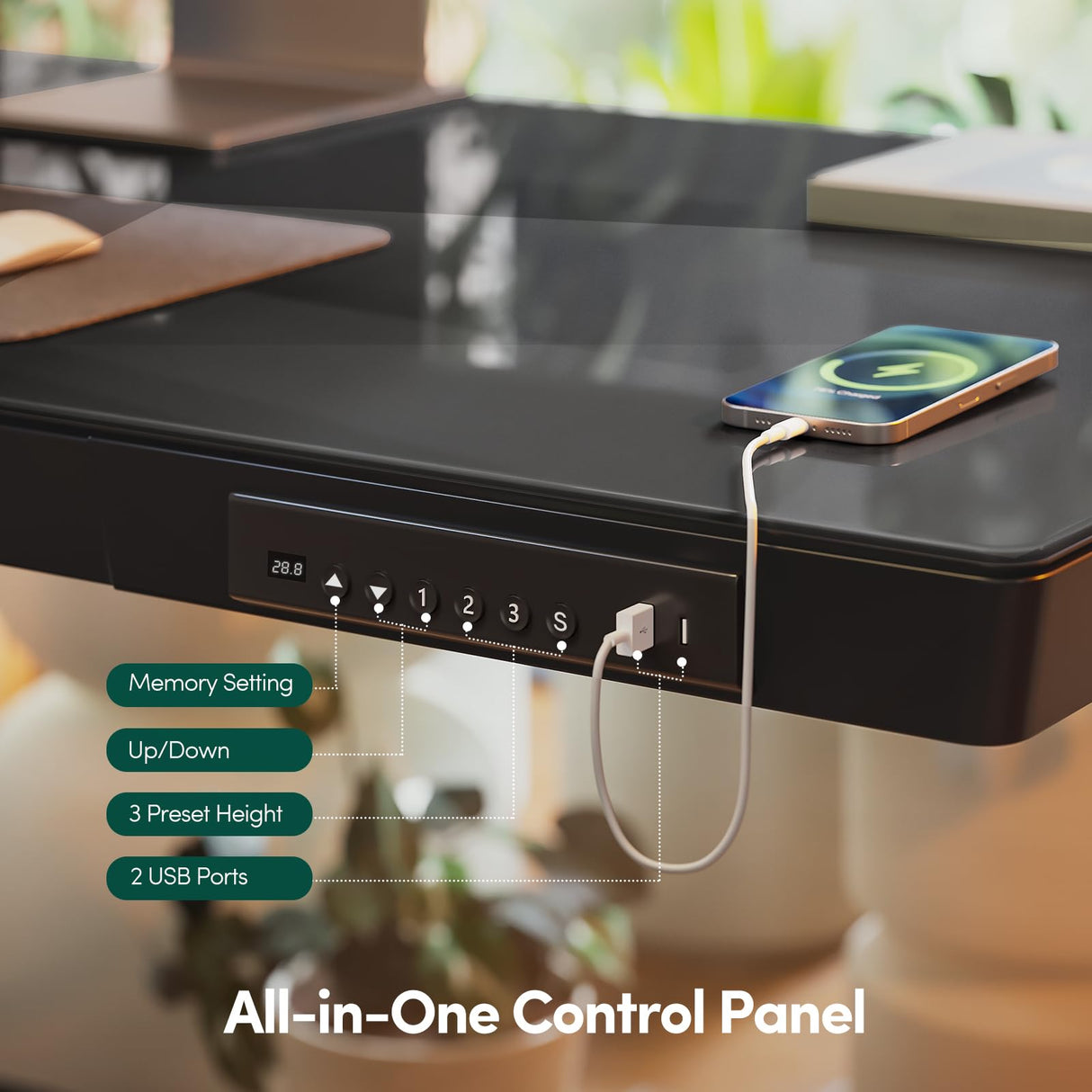 FEZIBO 48 × 24 Electric Standing Desk with Drawers, Whole-Piece Glass Adjustable Height Desk, One-Piece Quick Install Adjustable Sit Stand Desk, Black FEZIBO