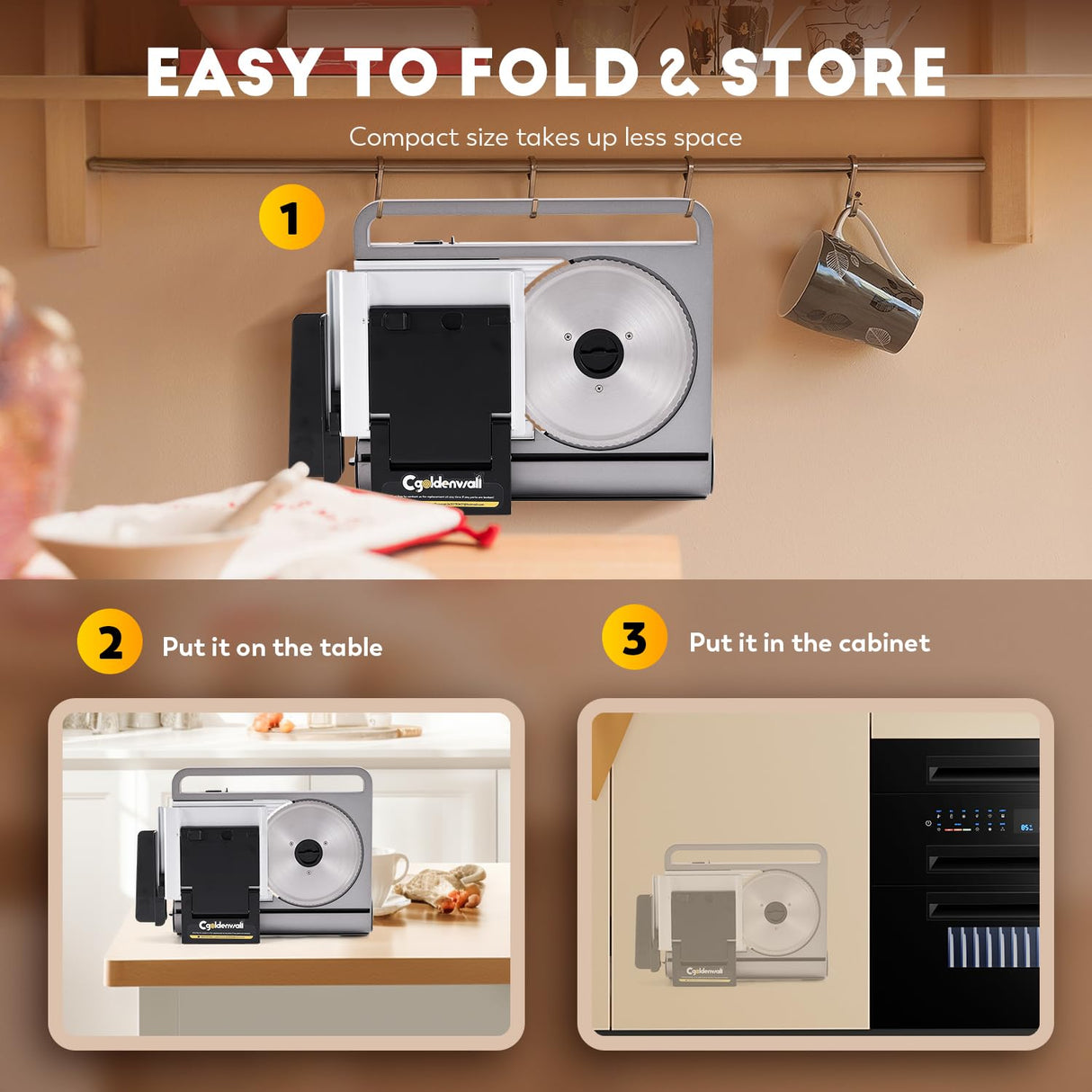 CGOLDENWALL Meat Slicer Foldable Electric Food Slicer, 0-15mm Adjustable Thickness, Frozen Meat/Cheese Slicer for BBQ Hot Pot Shabu, with 2 Stainless Steel Blades, 110V CGOLDENWALL