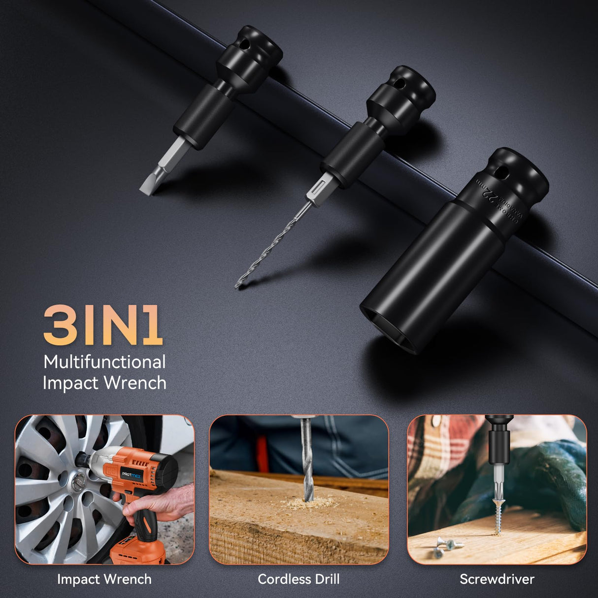 Cordless Impact Wrench, 665Ft-Ibs (900N.m) 1/2" Electric Impact Wrench, 21V Power Impact Drill with 2x 4.0Ah Battery, 6 Sockets, 8 Drill, 6 Screws, Impact Gun Variable Speeds for Car/Truck/Mower Protmex