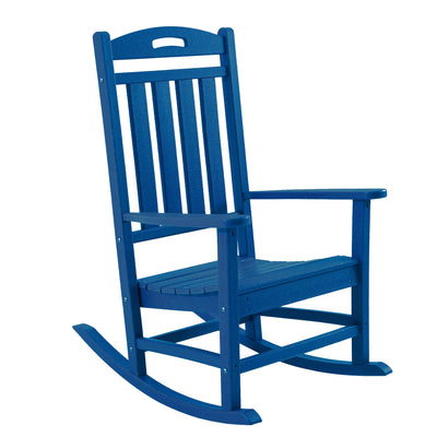 POLYDUN Outdoor Rocking Chair, Looks Like Wood, High Back Poly Lumber Patio Rocker Chair, 365Lbs Support, All-Weather Porch Rocking Chair for Lawn, Backyard, Indoor, Garden, Navy