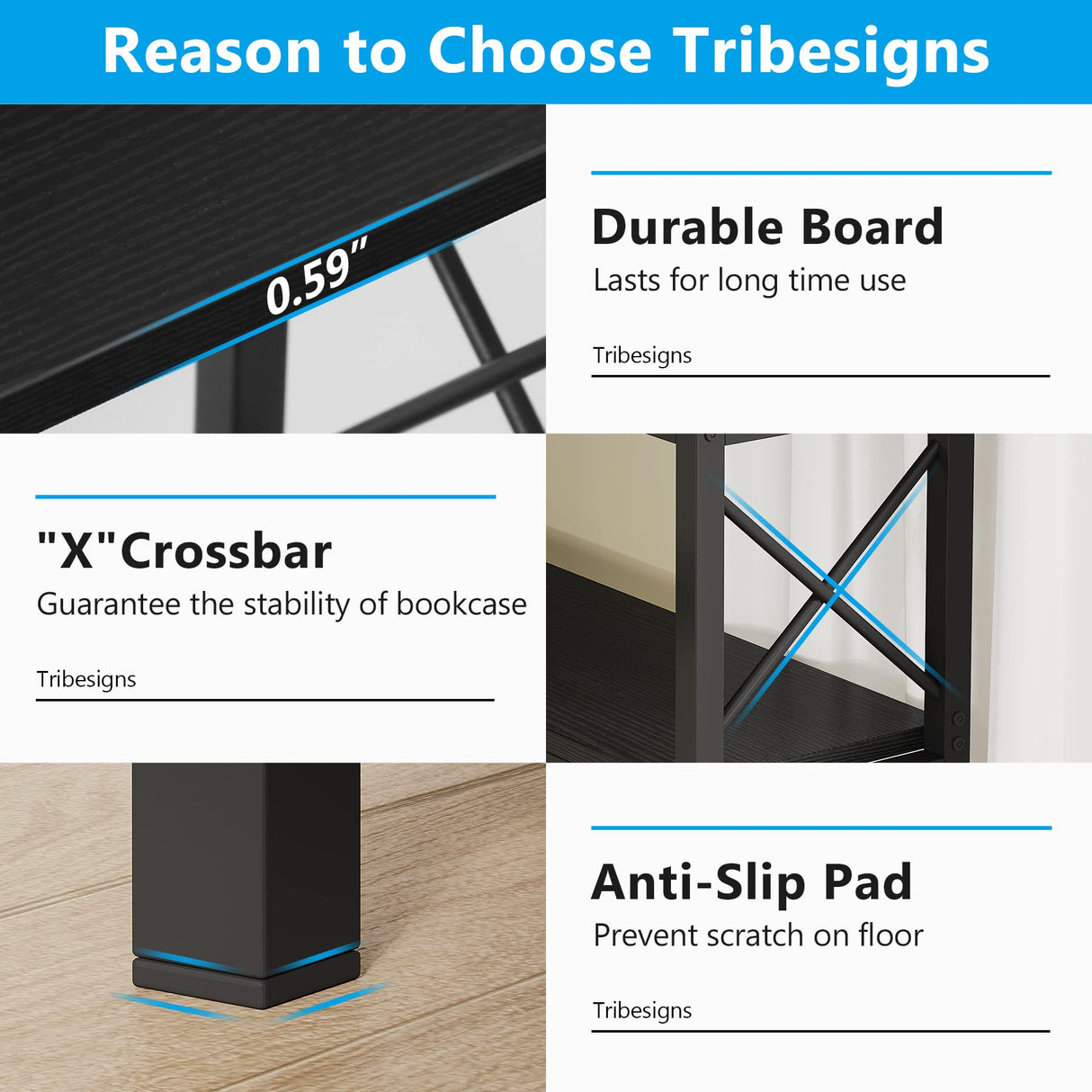 Tribesigns Modern 7-Shelf Corner Bookshelf with Metal Frame in Black Tribesigns