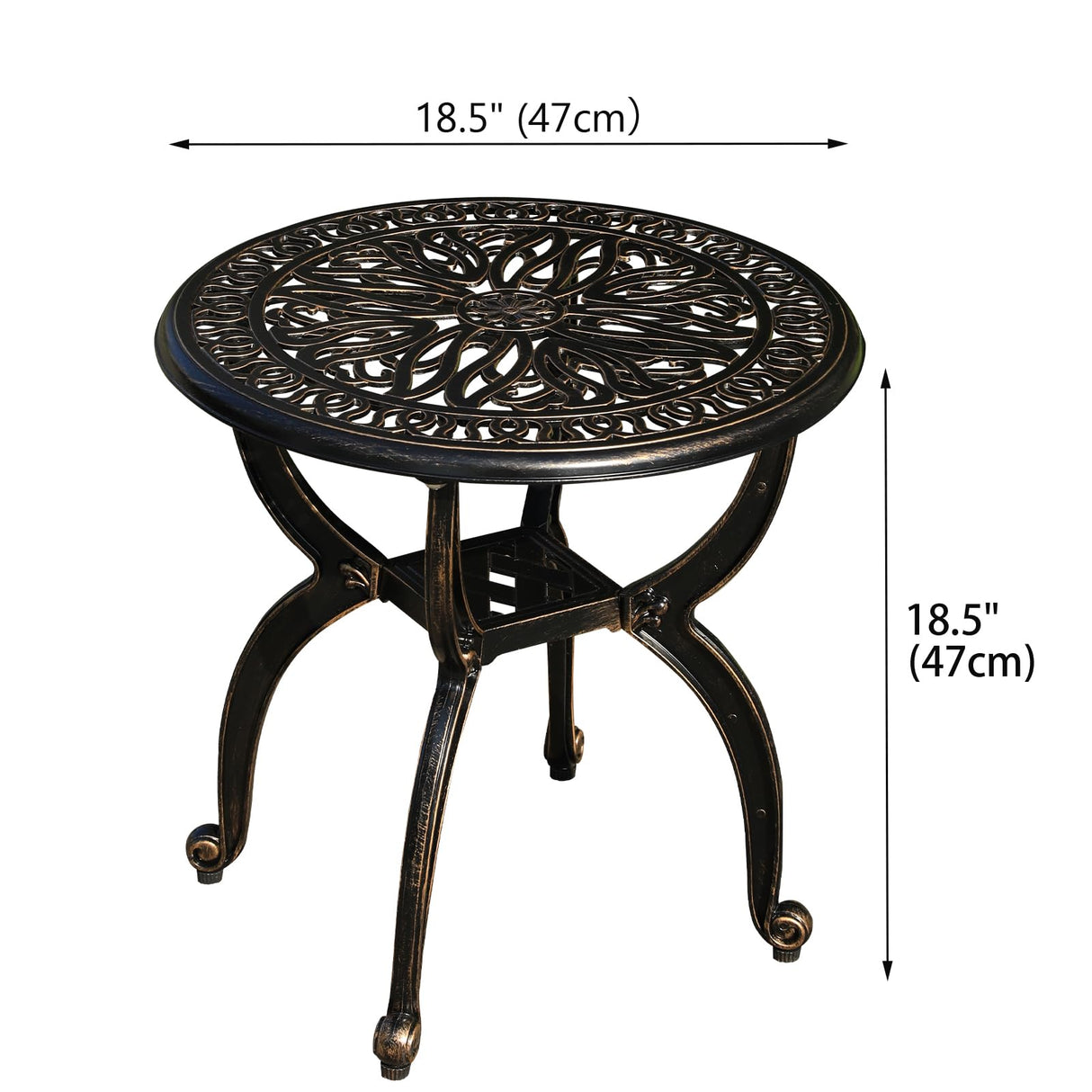 GXOUTAL Cast Aluminum Outdoor Side Table, All Weather Round Small Coffee Table for Patio,Park,Lawn,Yard (18.5" Bronze) GXOUTAL