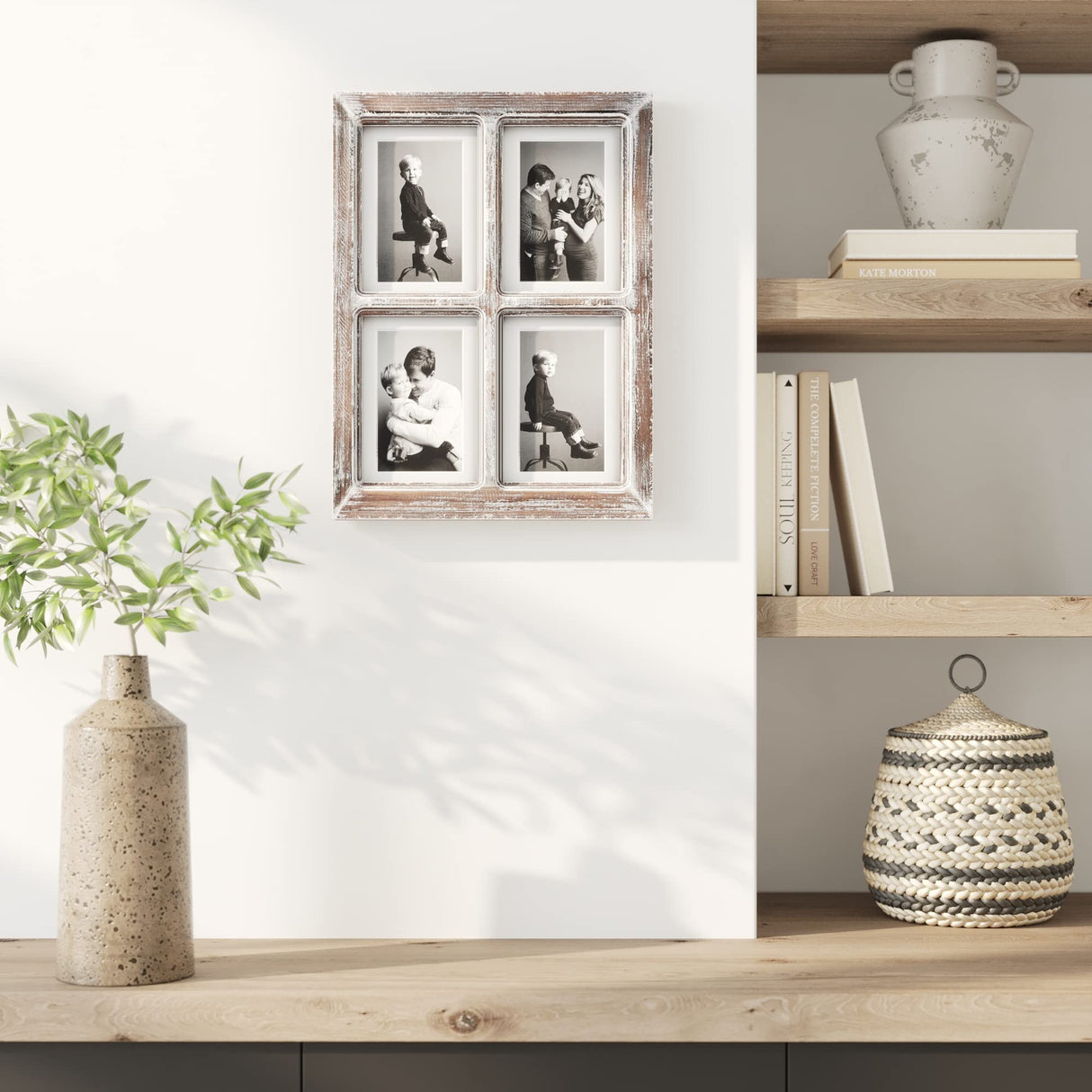 Barnyard Designs 4x6 or 5x7 Collage Picture Frames, 4 Photo Openings w/Mat for Multiple Pictures, Distressed Rustic Wood Farmhouse Frame for Wall, 16x12 (Brown) Barnyard Designs