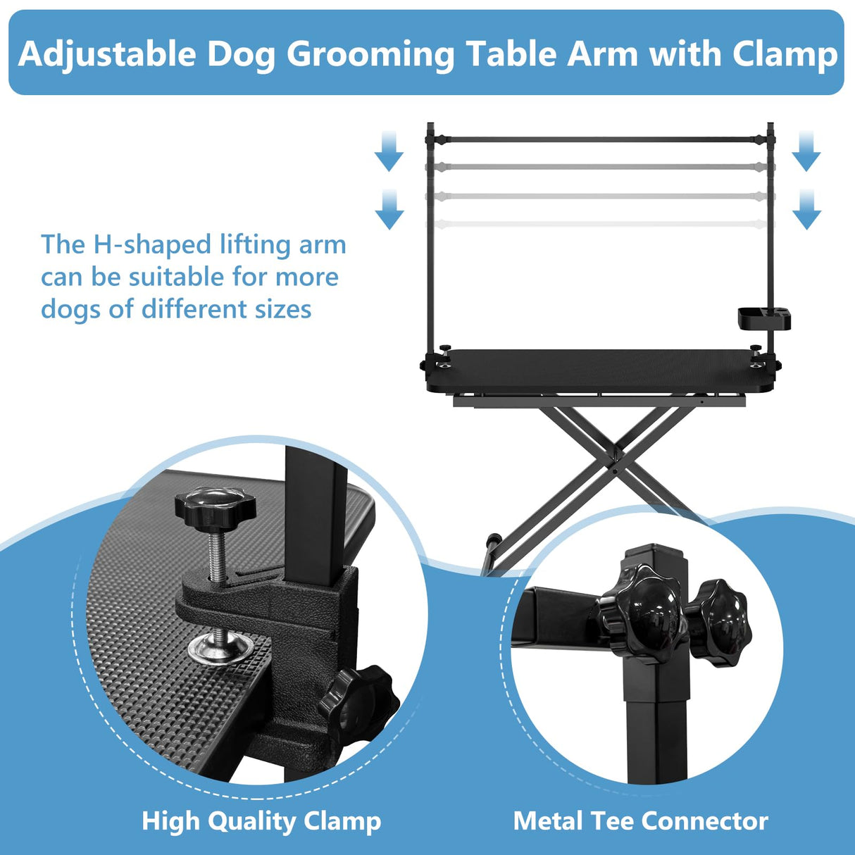 ROOMTEC 47 Inch Dog Grooming Table,Adjustable Height Pet Grooming Table,with Tool Organizer, Anti Slip Tabletop,Easy to Move ROOMTEC